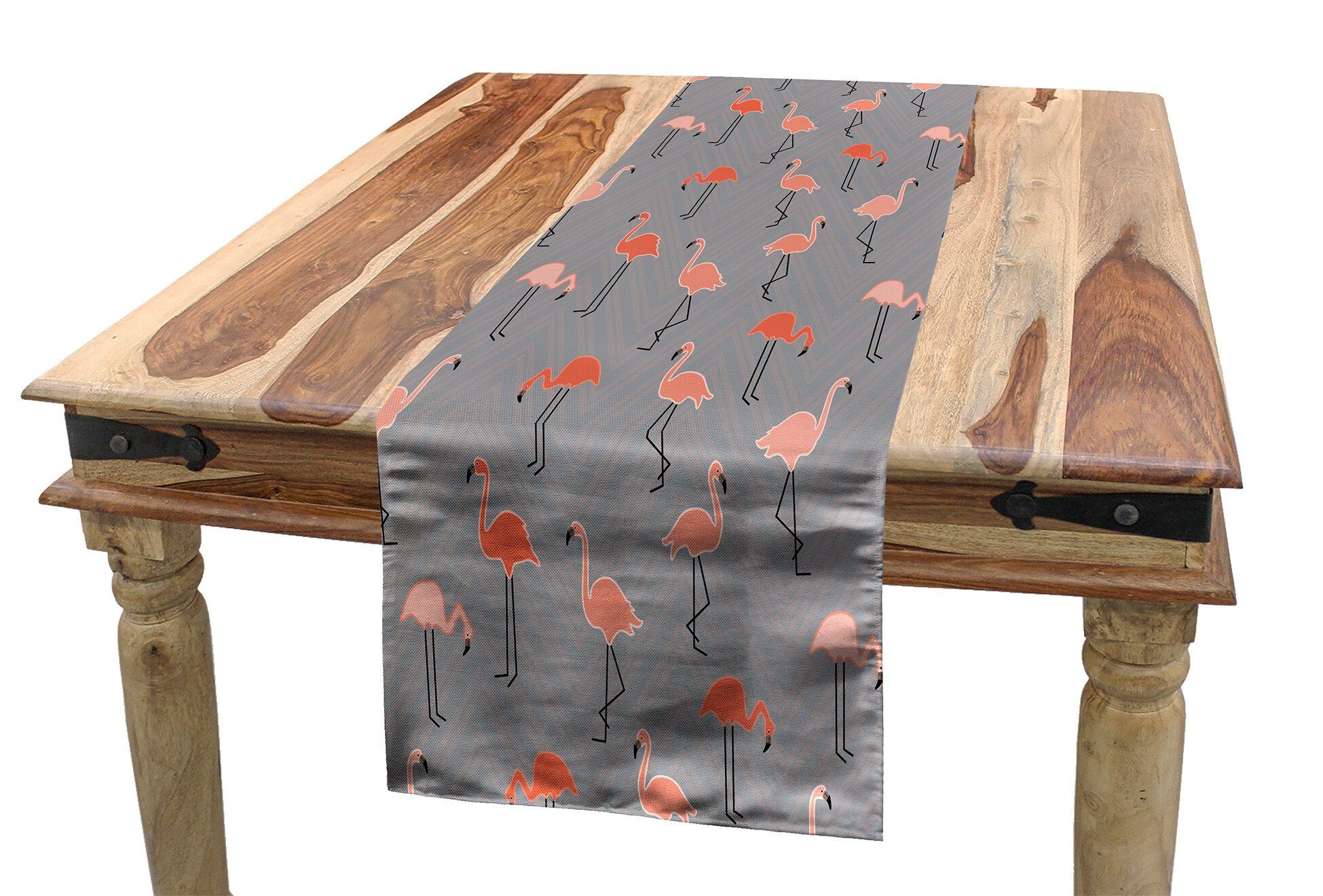 Abakuhaus Tischläufer Esszimmer Küche Rechteckiger Dekorativer Tischläufer, Flamingo Waldvögel auf Zigzags