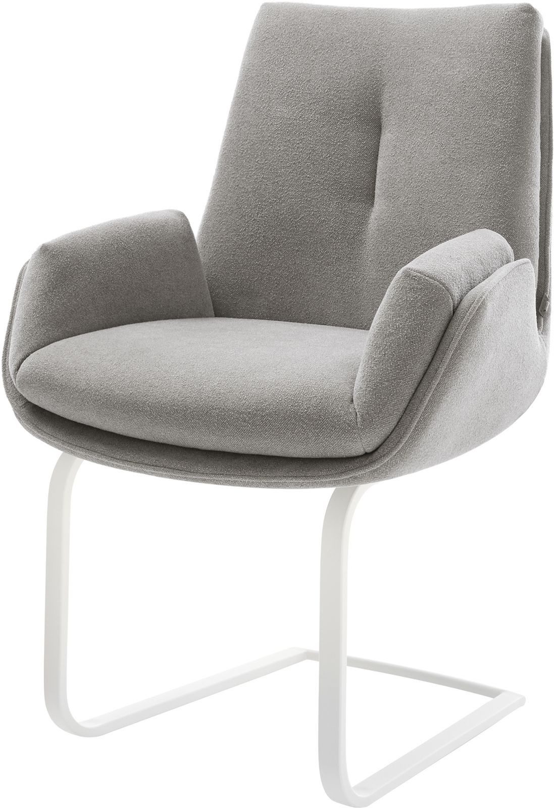 DELIFE Polsterstuhl Clea-Flex, Freischwinger flach Weiß Strukturstoff Soft Grau