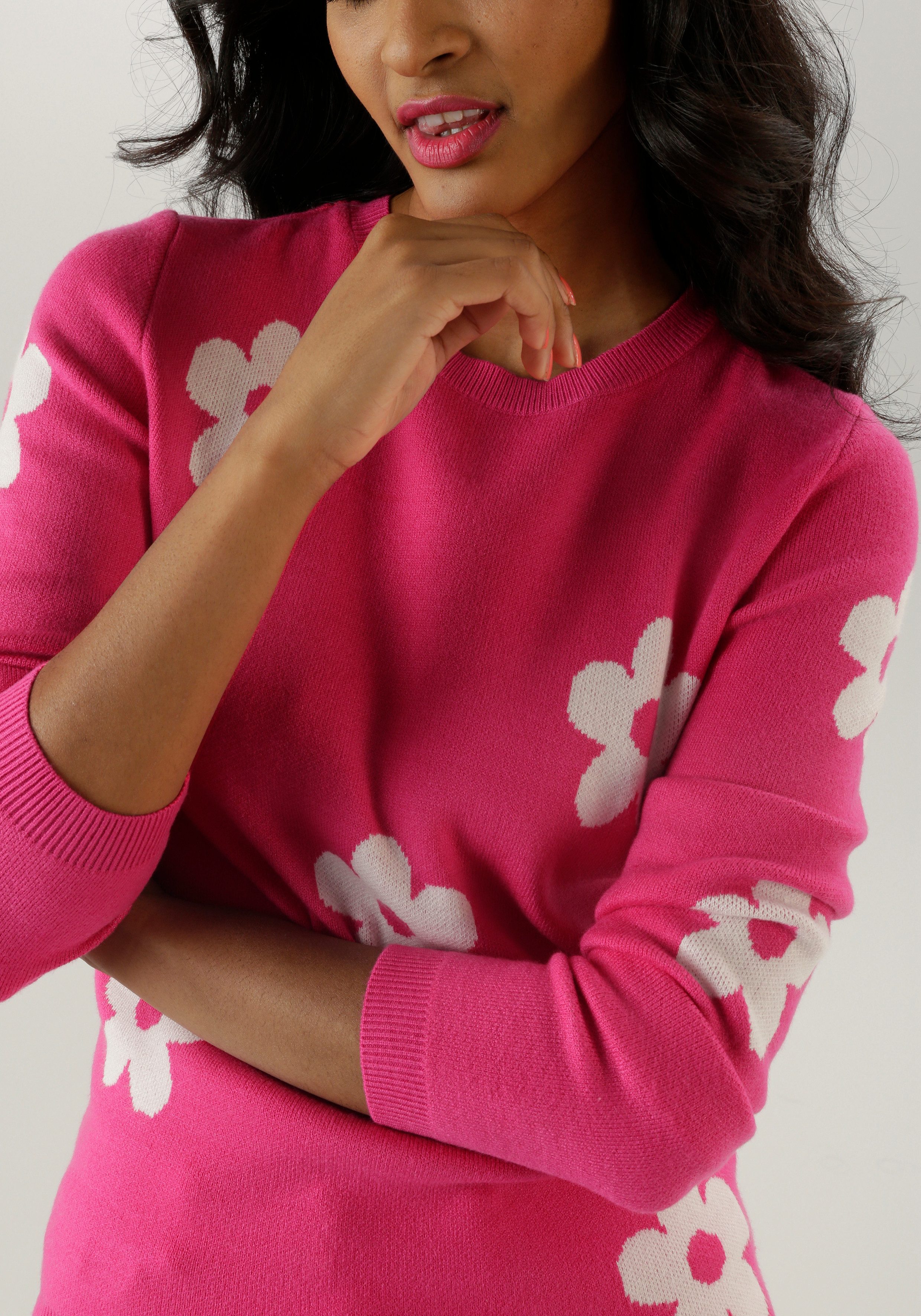 Aniston SELECTED Strickpullover mit eingestricktem Blumenmuster allover - NEUE KOLLKTION