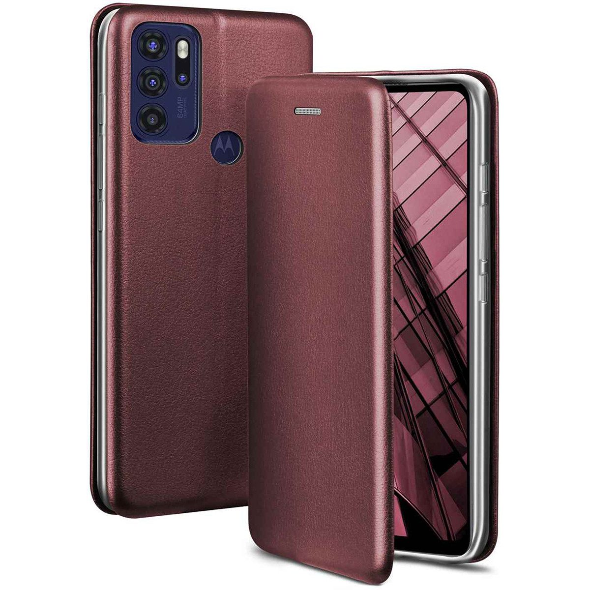 ONEFLOW Handyhülle für Motorola Moto G60s Premium Hülle Business Cover Rot 6,8 Zoll, 360 Grad Schutzhülle Flip Case Etui Klapphülle Dünn Leder Handy Tasche