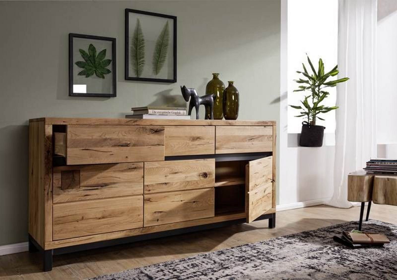 Massivmoebel24 Sideboard VILLANDERS (Massivholz), Sideboard Wildeiche 175x45x85 natur geölt VILLANDERS #108