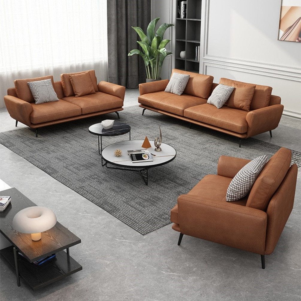 Xlmoebel Polstergarnitur Elegantes Sofaset aus hochwertigem Leder und Stoff in modernem Design, (Sofagarnitur 3+2+1), Hergestellt in Europa