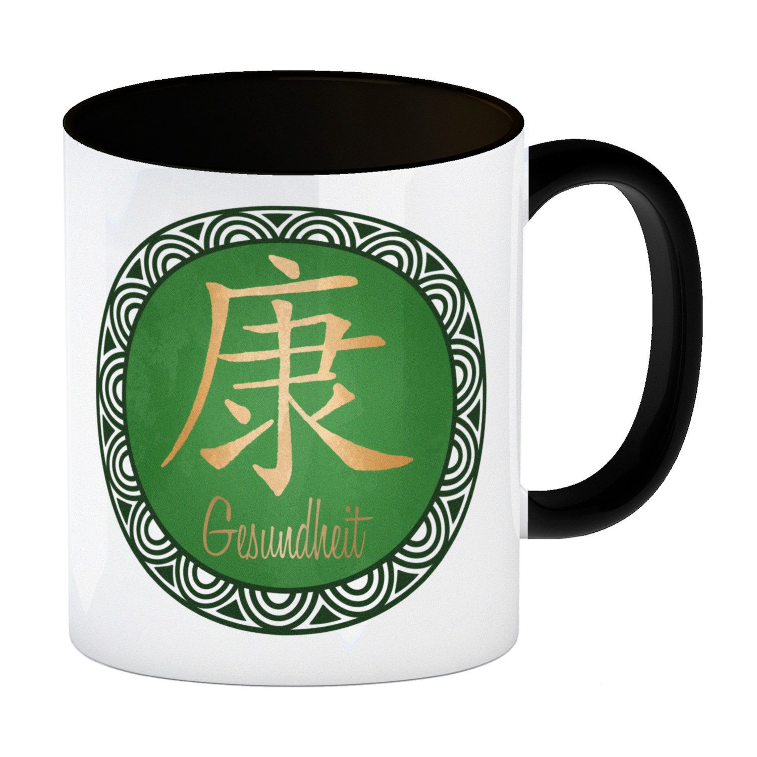 speecheese Tasse Chinesisches Zeichen für Gesundheit Kaffeebecher Schwarz in grün