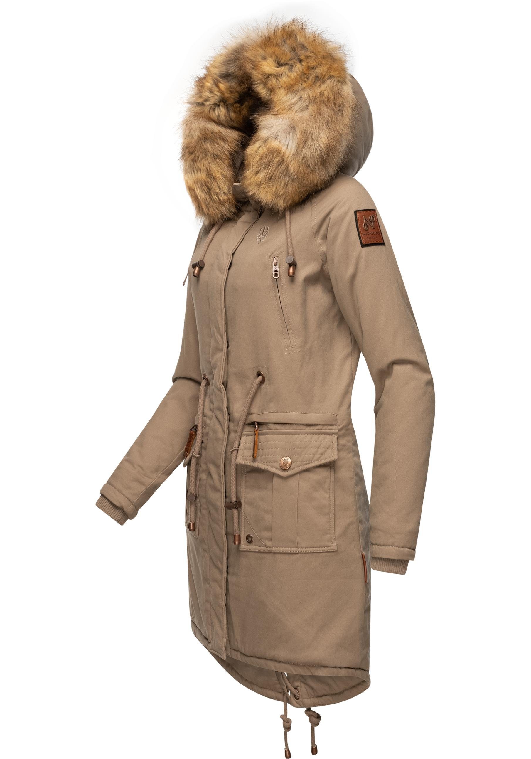 Navahoo stylischer Baumwollparka Kunstfell taupe Winter Wintermantel Rosinchen mit Damen