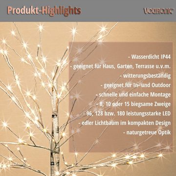 VOLTRONIC LED Baum LED-Baum in Birkenoptik, Fernbedienung, Timer, 8 Lichtmodi, Timer, LED fest integriert, Warmweiß, 8 Lichtmodi, Timer, LED fest integriert, Fernbedienung, Größenwahl