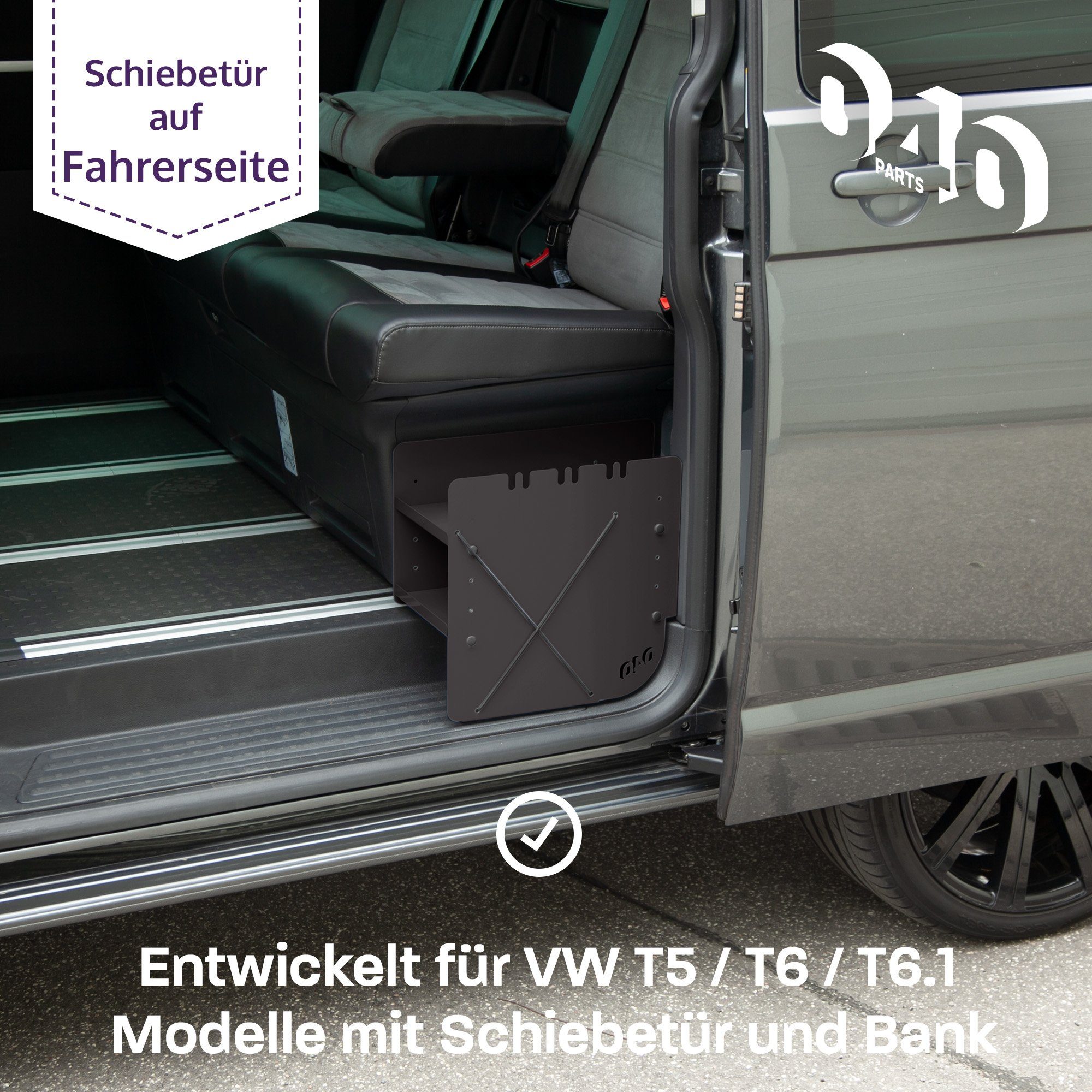Schuhregal passend T5 Parts 040Parts VW FAHRERSEITE Zubehör SCHWARZ für T Spanngurt 040