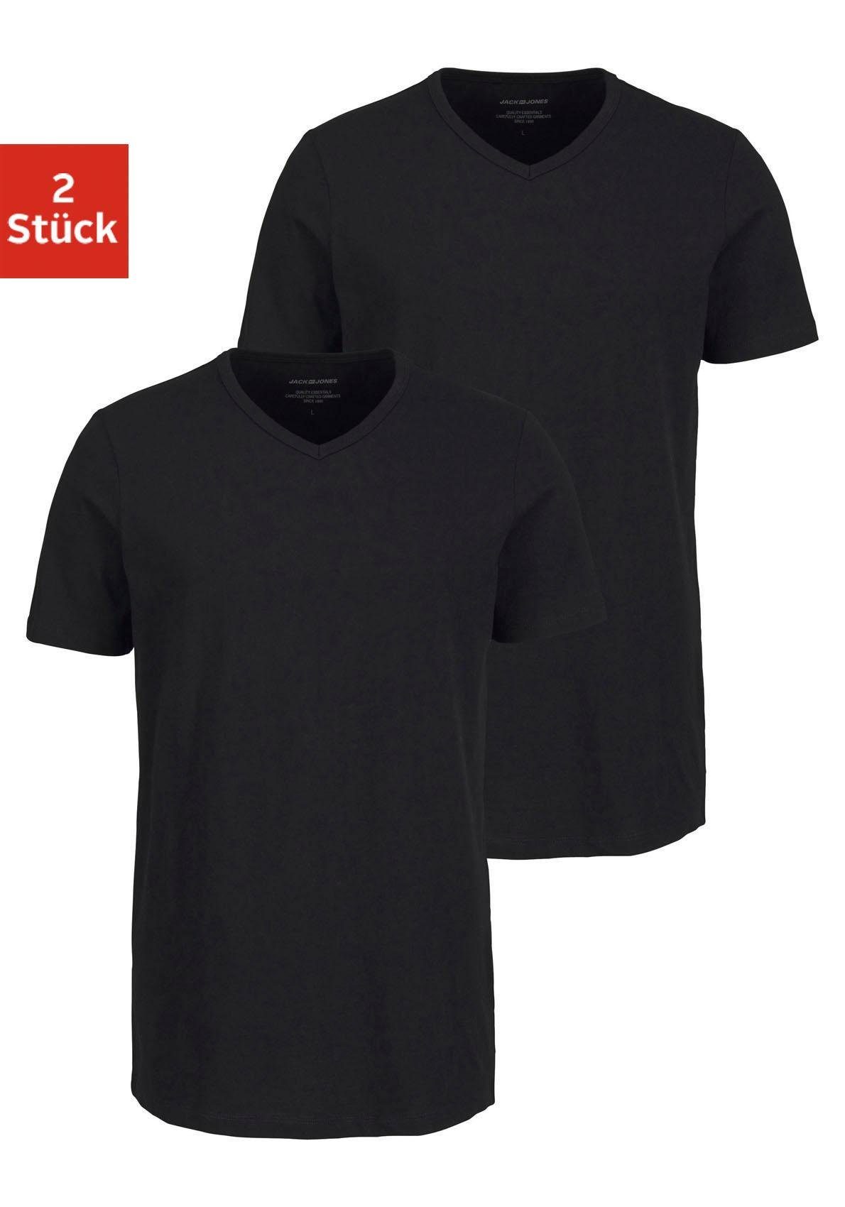Jack & Jones T-Shirt V-Neck (2er-Pack) schwarz