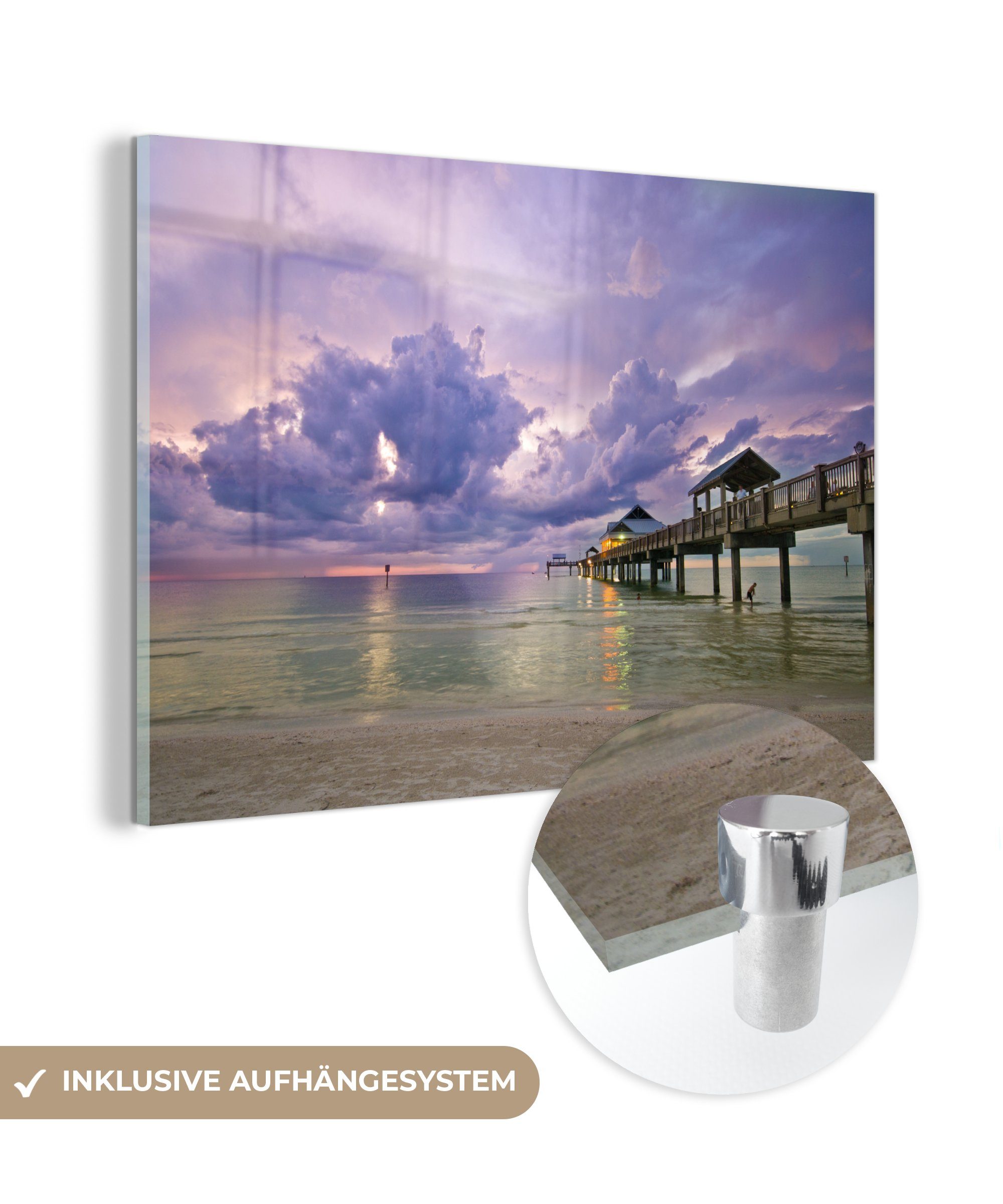MuchoWow Acrylglasbild Sonnenuntergang an einem Strand in Florida, (1 St), Acrylglasbilder Wohnzimmer & Schlafzimmer
