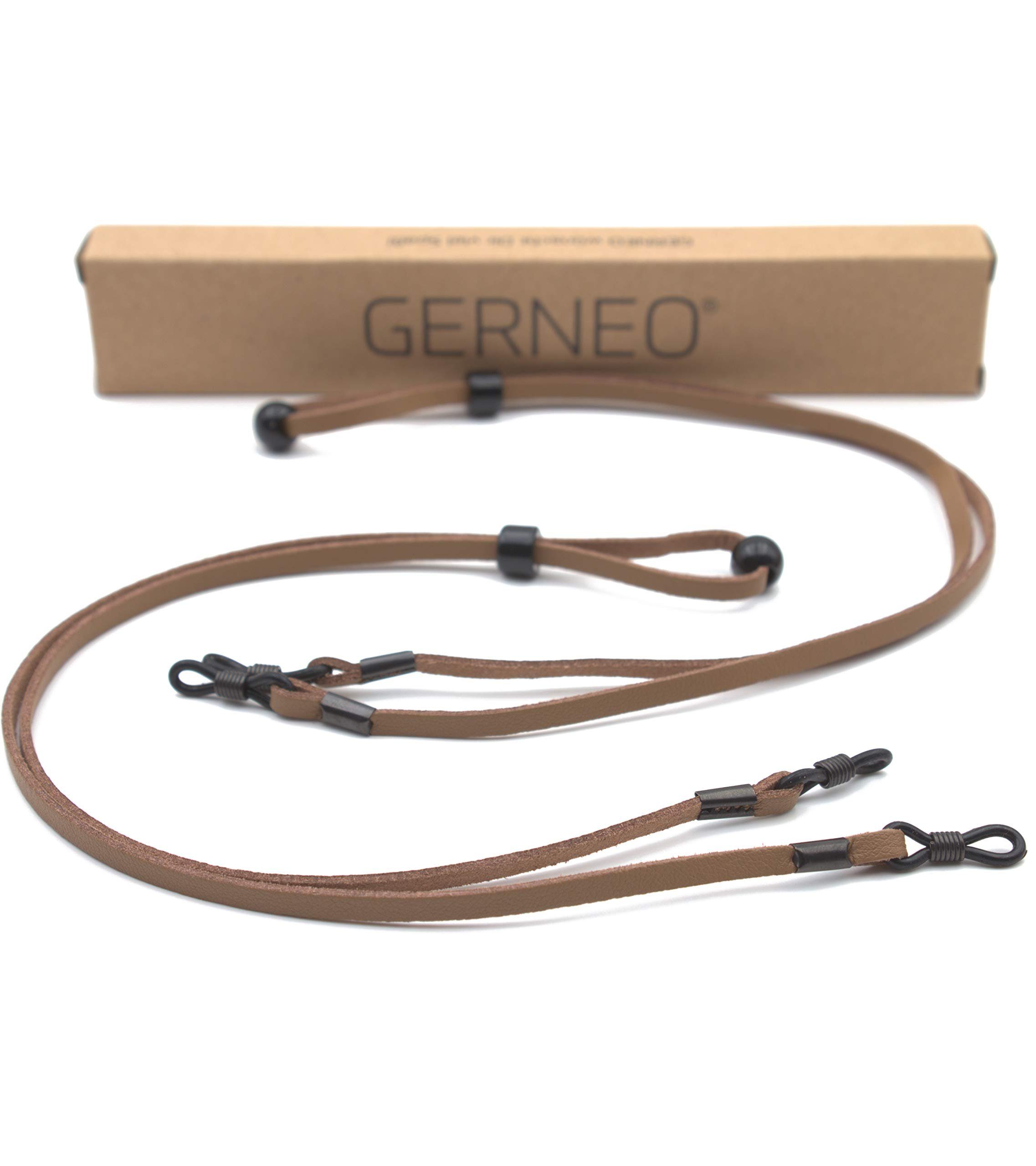 GERNEO Brillenband GERNEO® - Madrid Wildlederoptik, – hellbraun – 2x-Braun schwarz Band & Brillenband Brillenkordel & PU hochwertiges Leder- Halterungen schwarz –