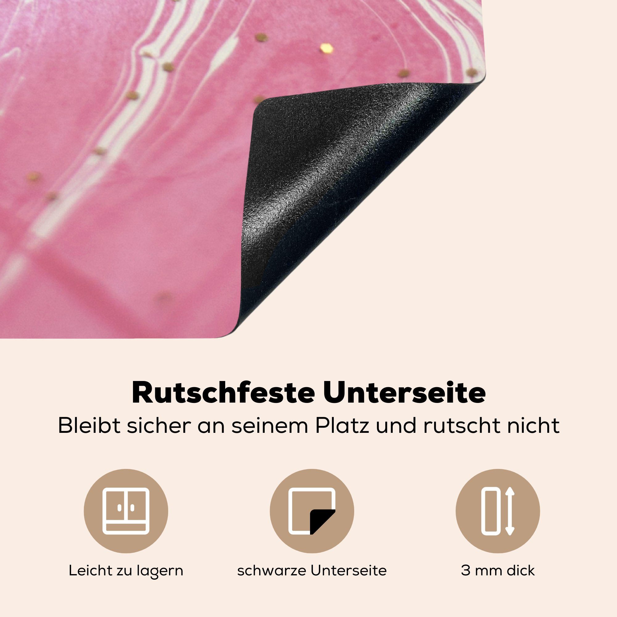 Herdblende-/Abdeckplatte MuchoWow - küche Arbeitsplatte Rosa 78x78 Marmor - (1 cm, Weiß, Vinyl, für - Ceranfeldabdeckung, Gold tlg),