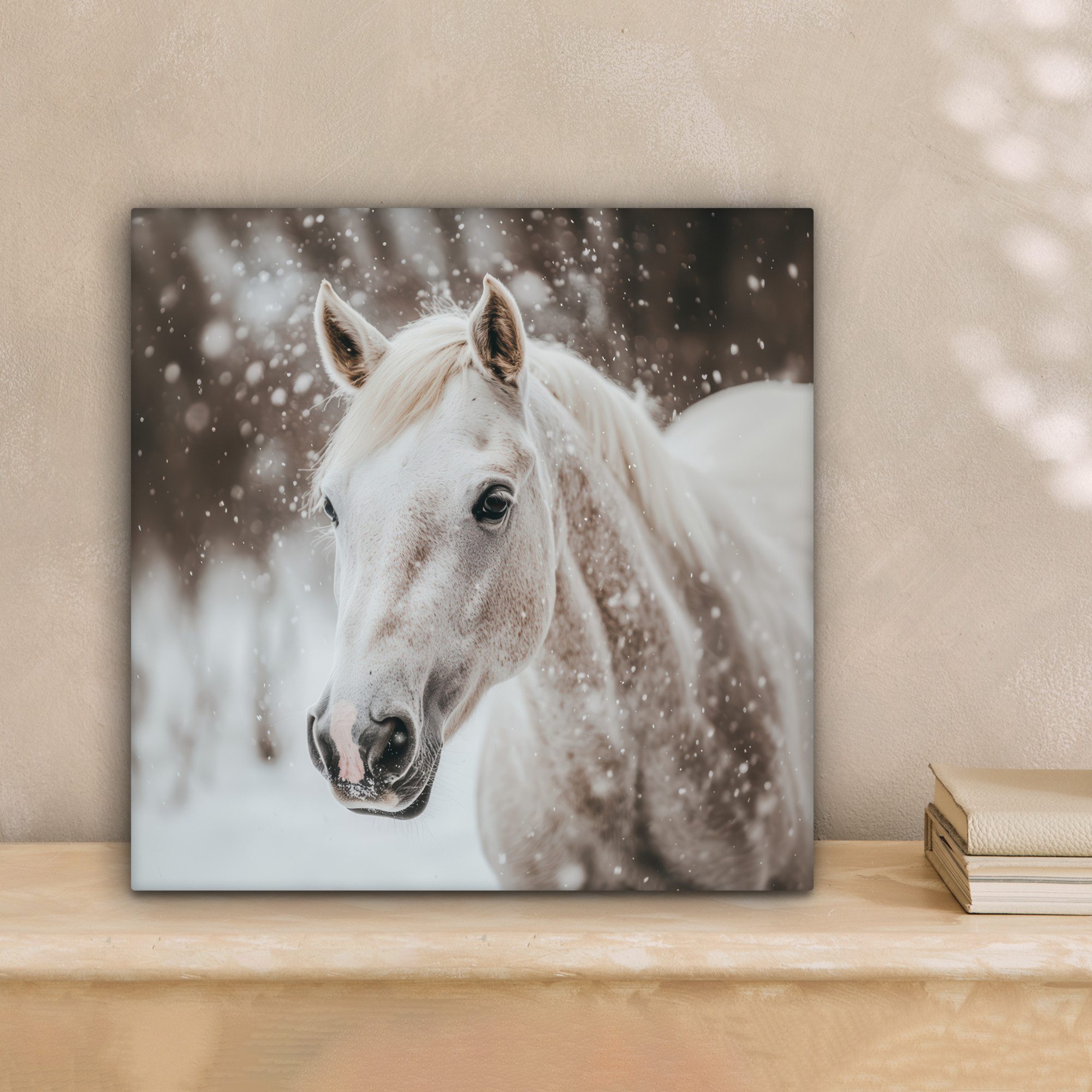 OneMillionCanvasses® Leinwandbild Pferd - Weiß - Winter - Natur - Schnee - günstig online kaufen