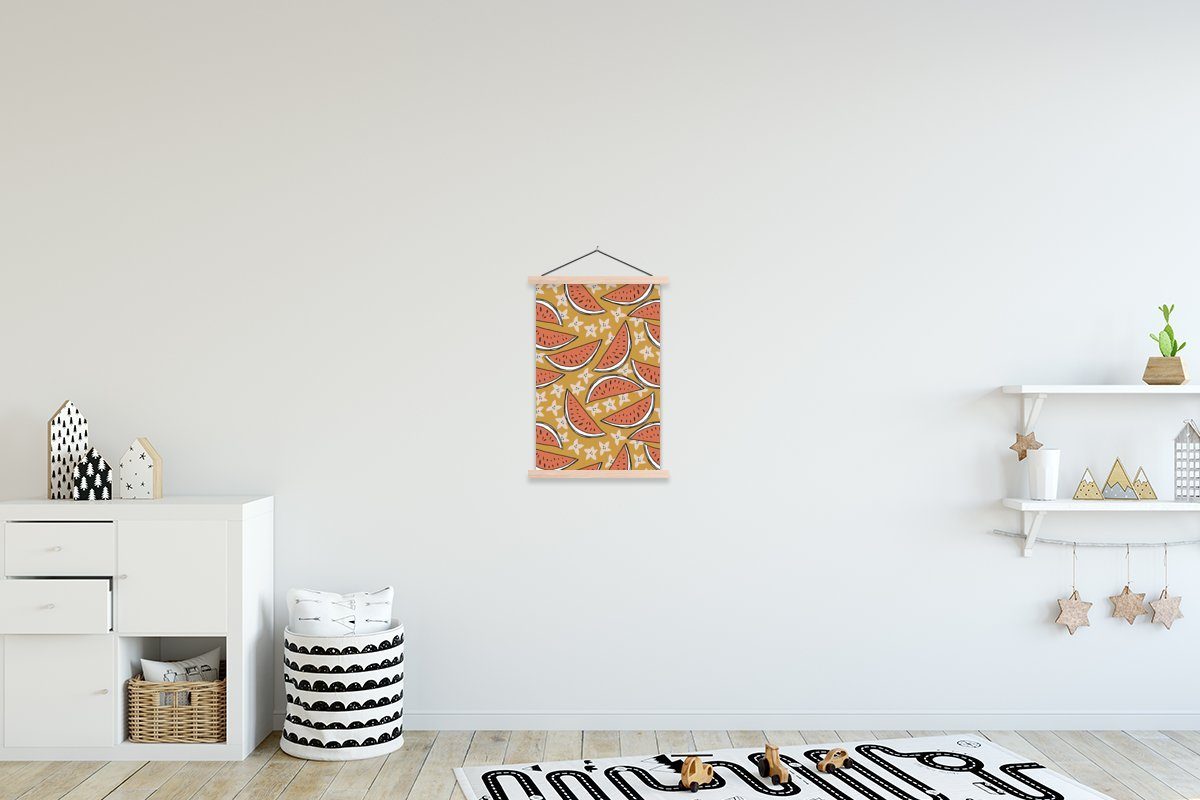 MuchoWow Poster Sommer - Magnetisch - Bilderleiste, Textilposter Sterne (1 für Wohnzimmer, Orange, Posterleiste, - Wassermelone St)