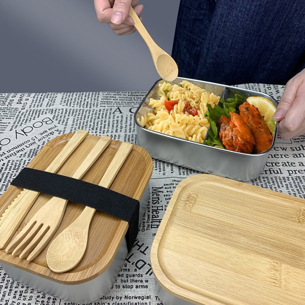 Auslaufsiche Edelstahl Umweltfreundlich mit Lunchbox Metall Brotdose 2 Silber(0.435kg) Fächern, GelldG