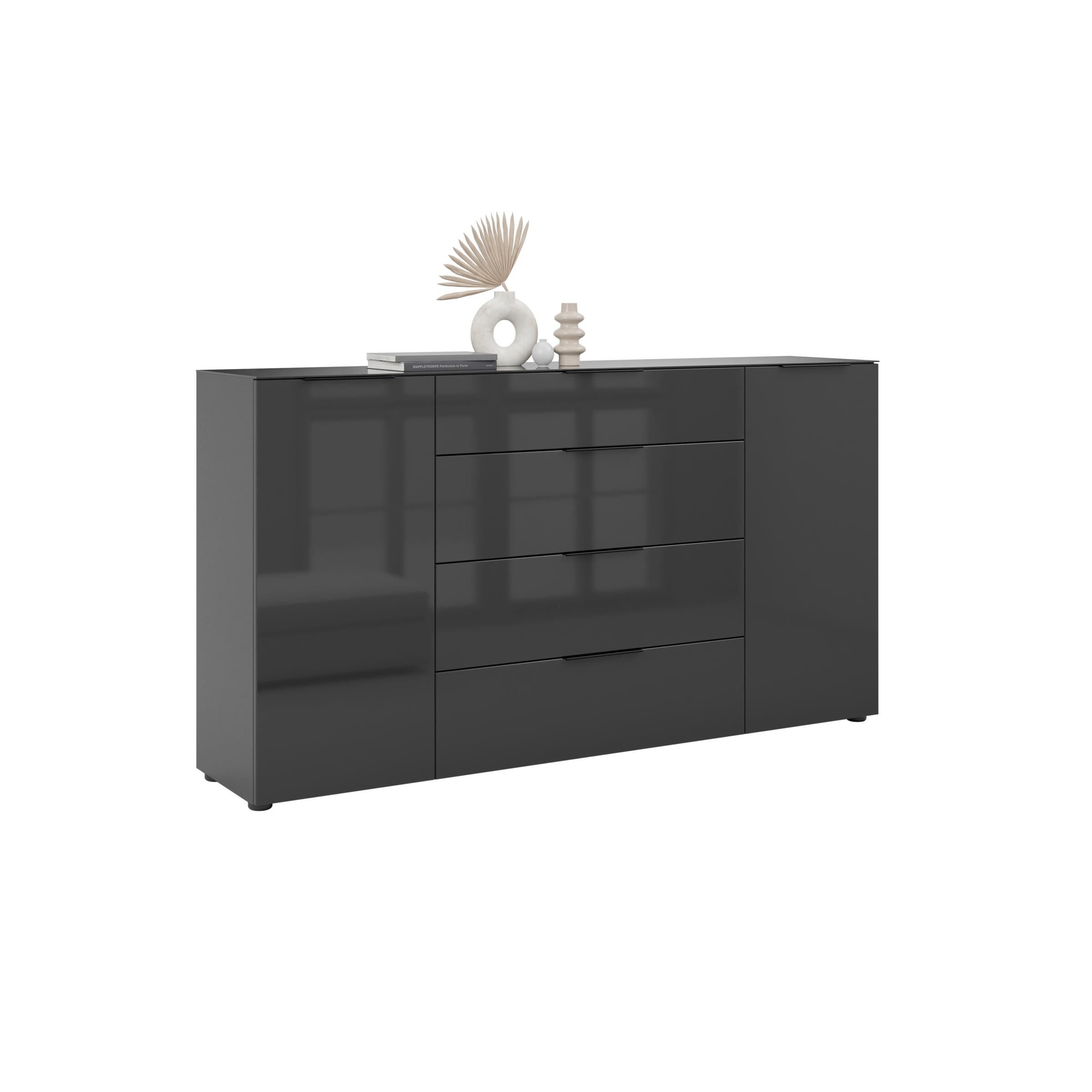 freiraum Sideboard style, in anthrazit matt - Anthrazitglas - 180x98,7x40cm (BxHxT)