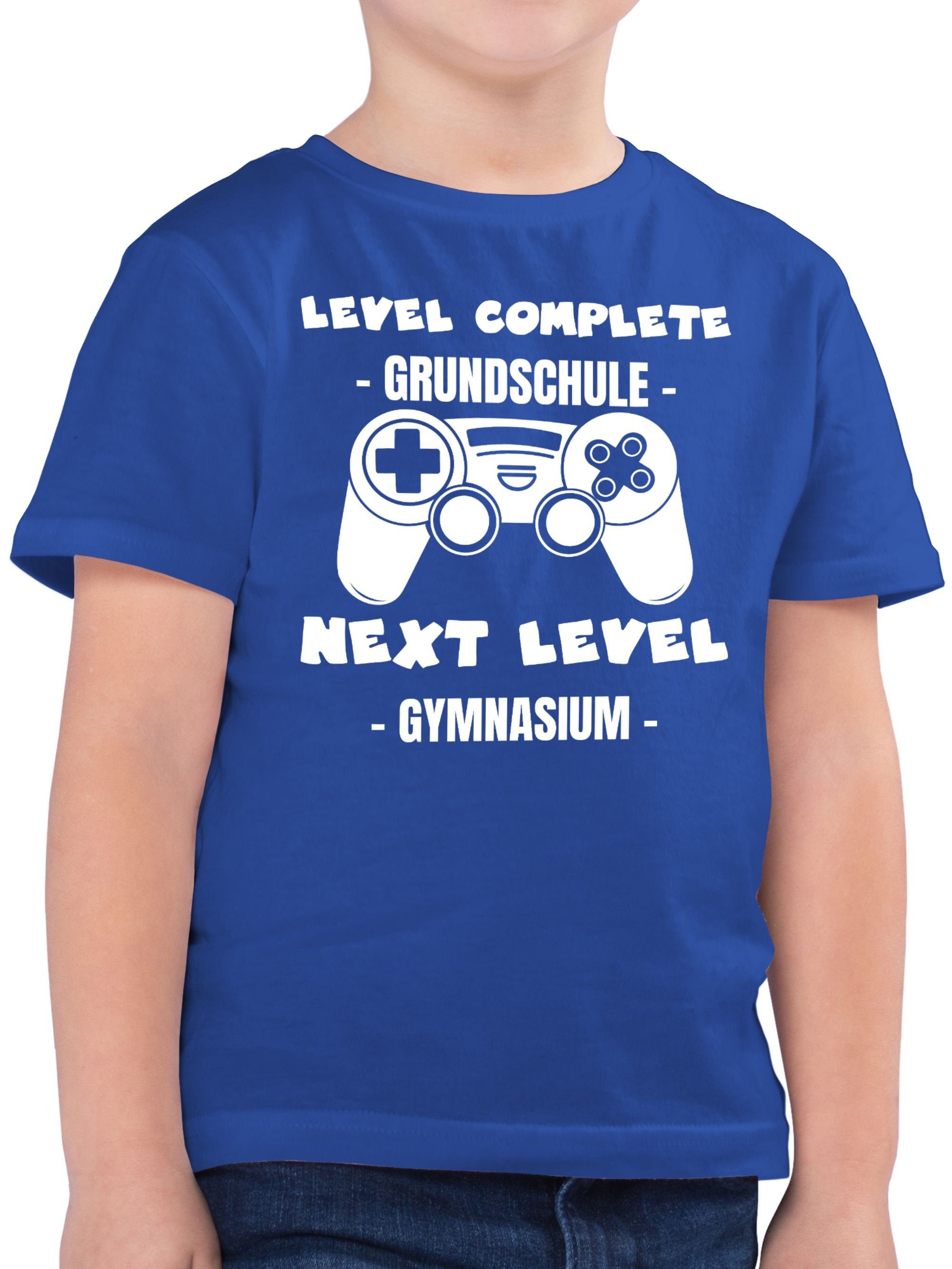 Shirtracer T-Shirt Level complete - next level Gymnasium weiß Einschulung Junge Schulanfang Geschenke 03 Royalblau