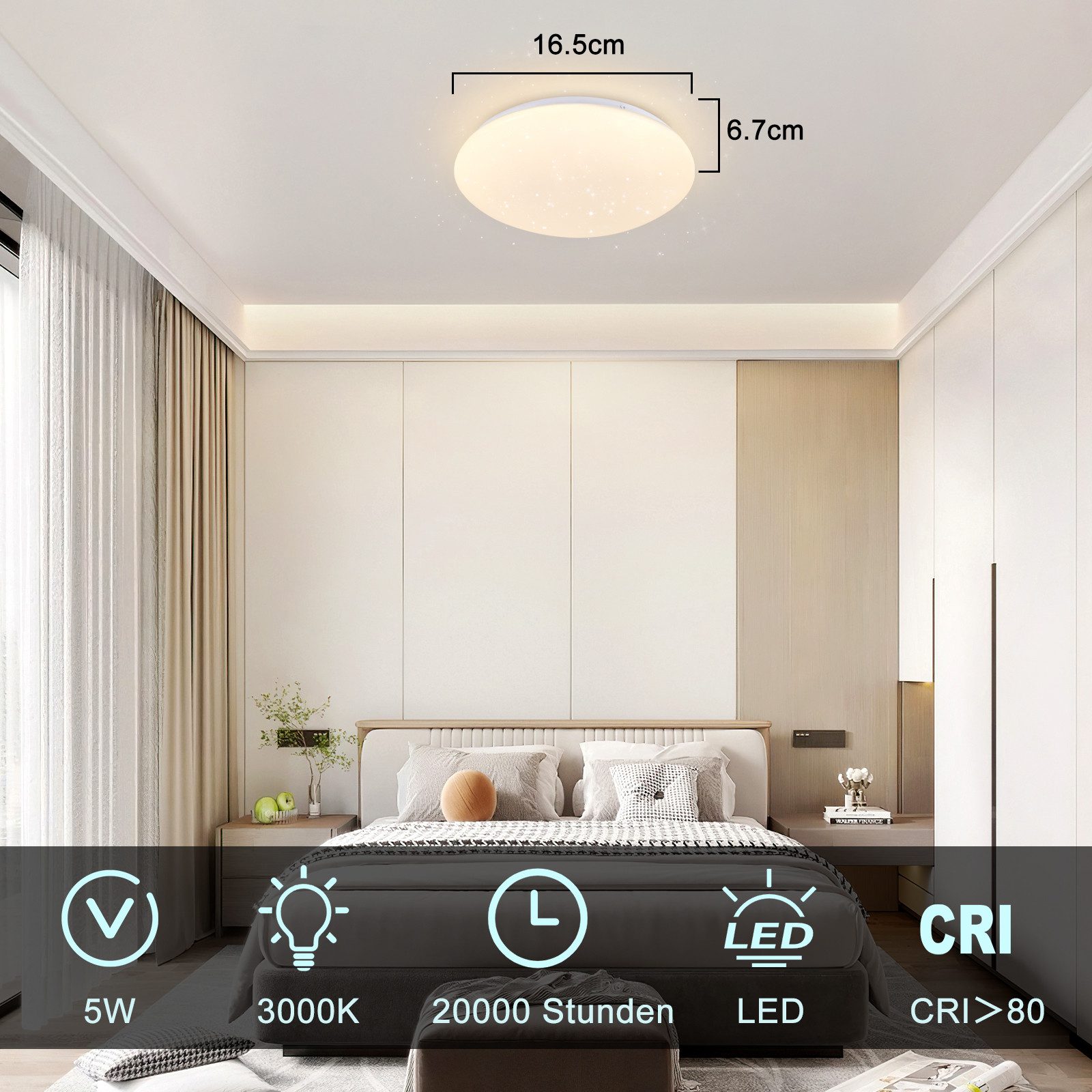 ZMH Deckenleuchte Wohnzimmer Ø16.5CM Rund 5W günstig online kaufen