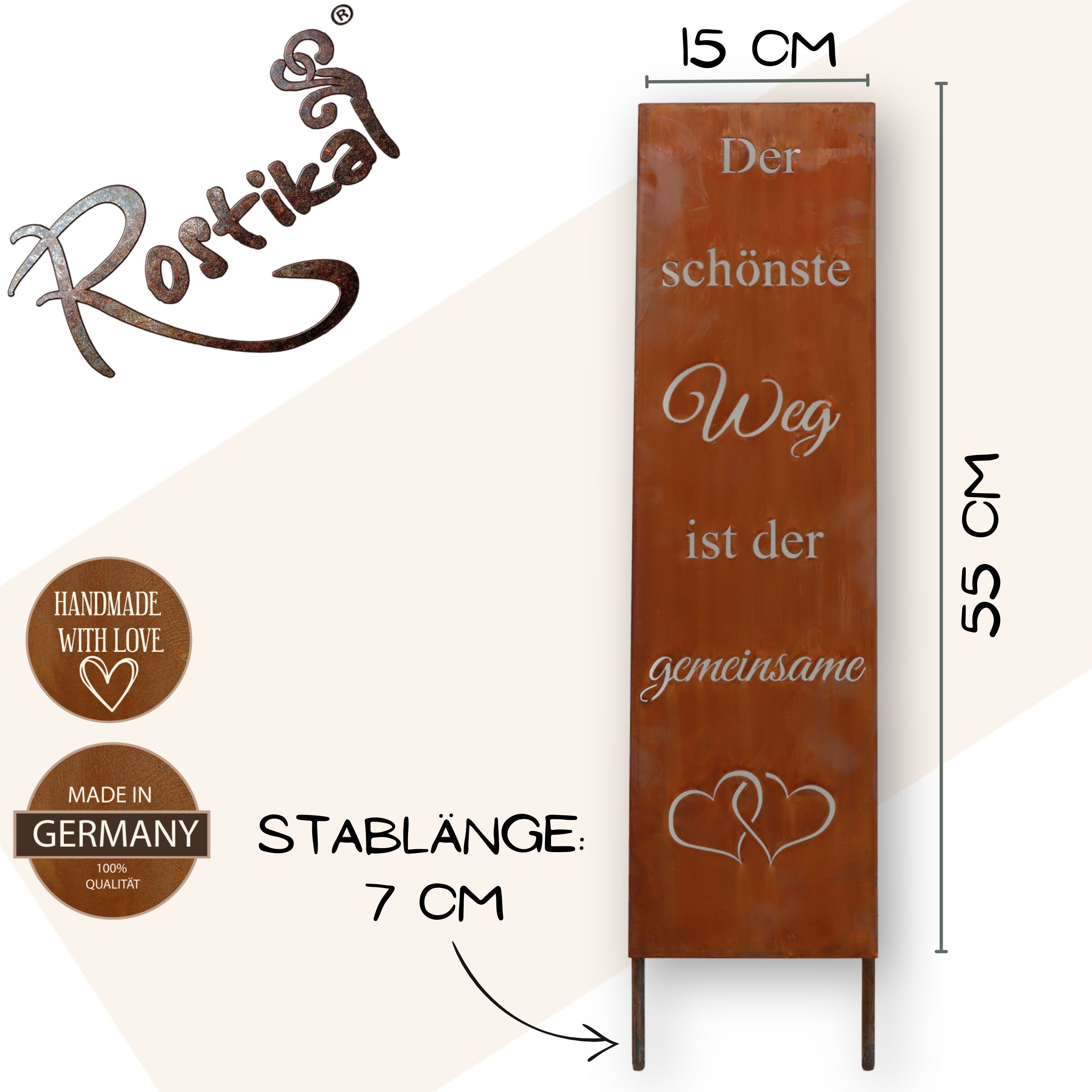 Rostikal Metallschild Gartenschild Hochzeit Edelrost 55 cm – Bodenplatte/Stecker, (1 St), Spruchtafel mit Herzmotiv – wetterfest & pflegefrei, ideal für Eingang