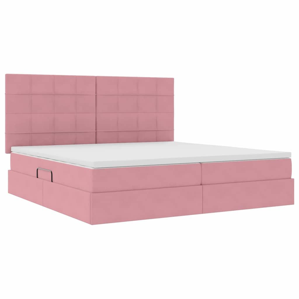 vidaXL Bed with Storage and LED Lighting with Mattress, Pink, 200 x 200 cm, Velvet (1-piece)