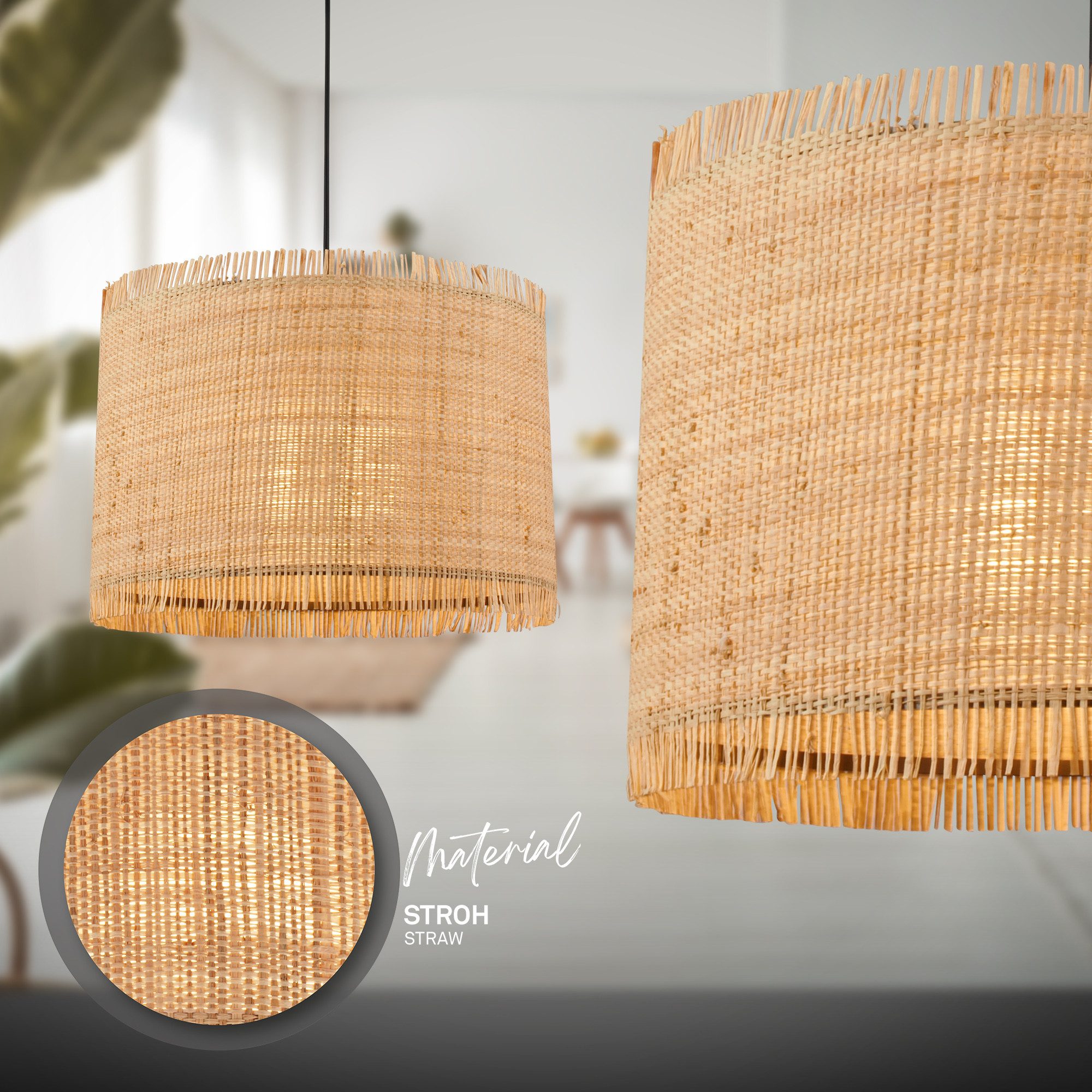 Briloner Leuchten LED Pendelleuchte Hängelampe Natur Stroh Bast 1-&3-flammi günstig online kaufen