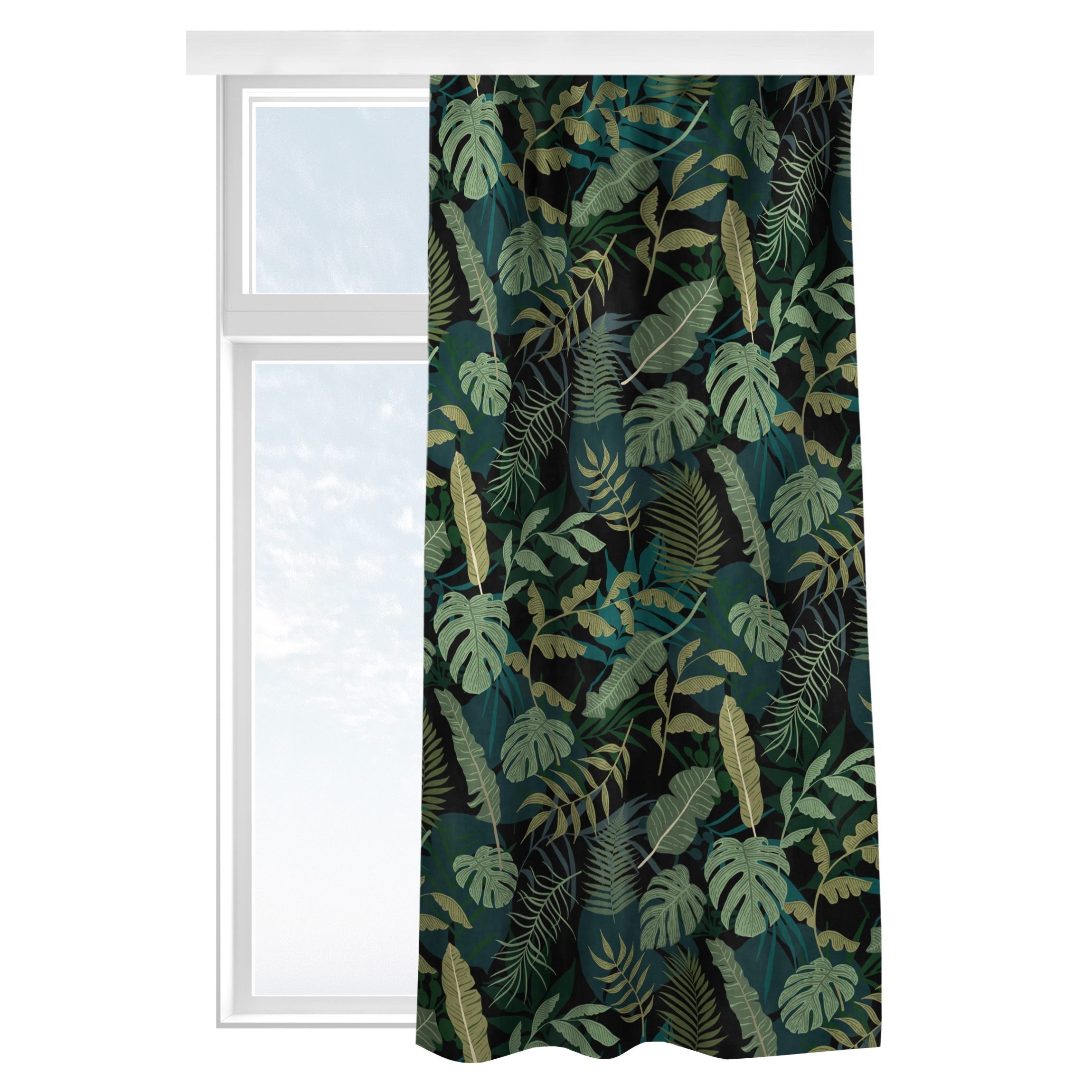 Bilderdepot24 Vorhang Gardine Natur Tropisch Modern Dschungel Blätter Schwarz Türvorhang (1 St), Multifunktionsband, blickdicht, Samt, Schiebegardinen Küche Schlafzimmer Wohnzimmer Schiebevorhang
