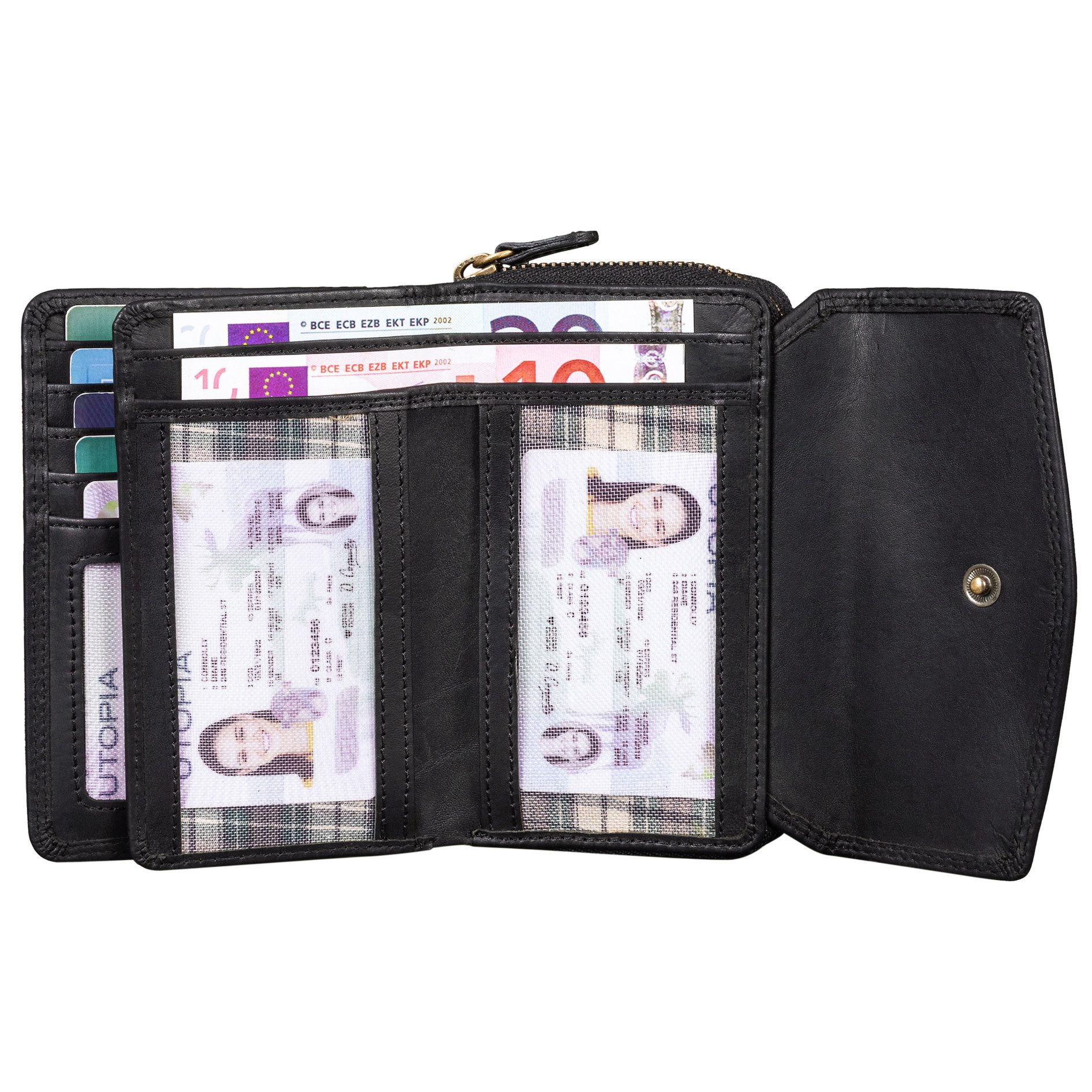 Benthill Geldbörse Damen Portemonnaie Echt Leder RFID Vintage Portmonee Geldbeutel, RFID-Schutz Kartenfächer Münzfach Reißverschlussfach