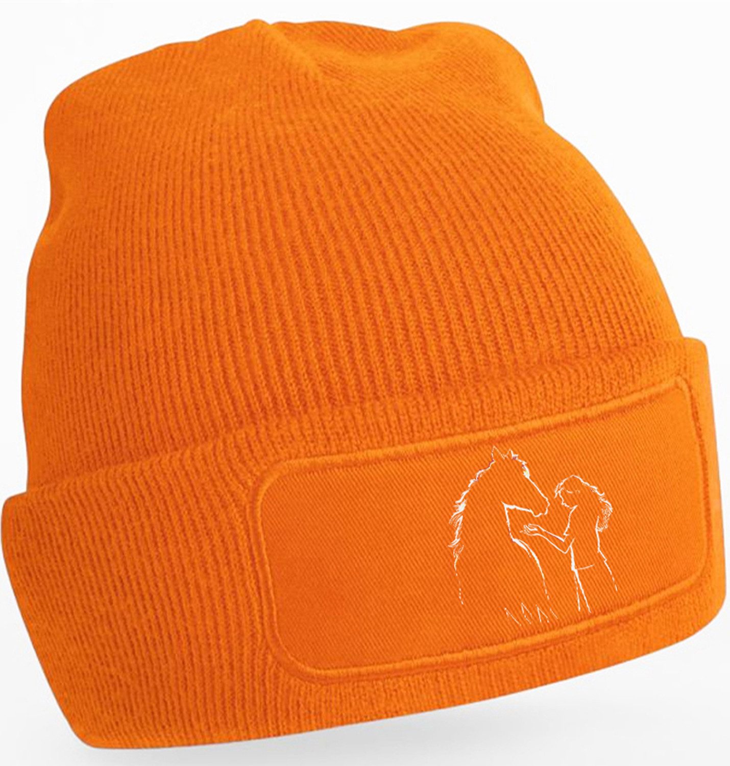 MyDesign24 Strickmütze für kalte Tage - Beanie mit Umschlag und stylischem Pferde Print Pferde Mütze Wintermütze für Männer, Frauen, Jungen und Mädchen i139