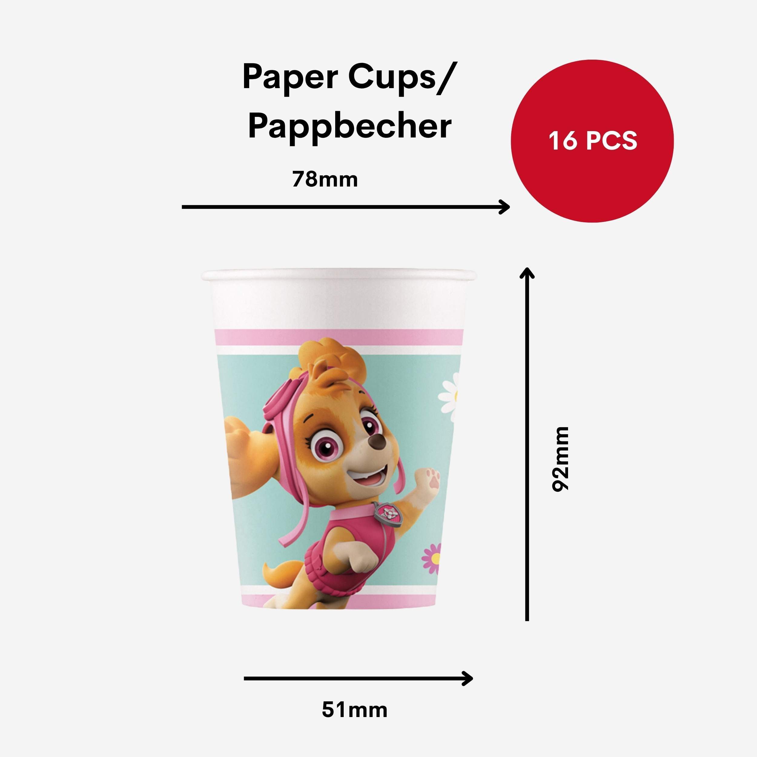 Procos Einweggeschirr-Set 75-tlg. Paw Patrol Skye & Everest Partyset für Kindergeburtstag, 16 Personen