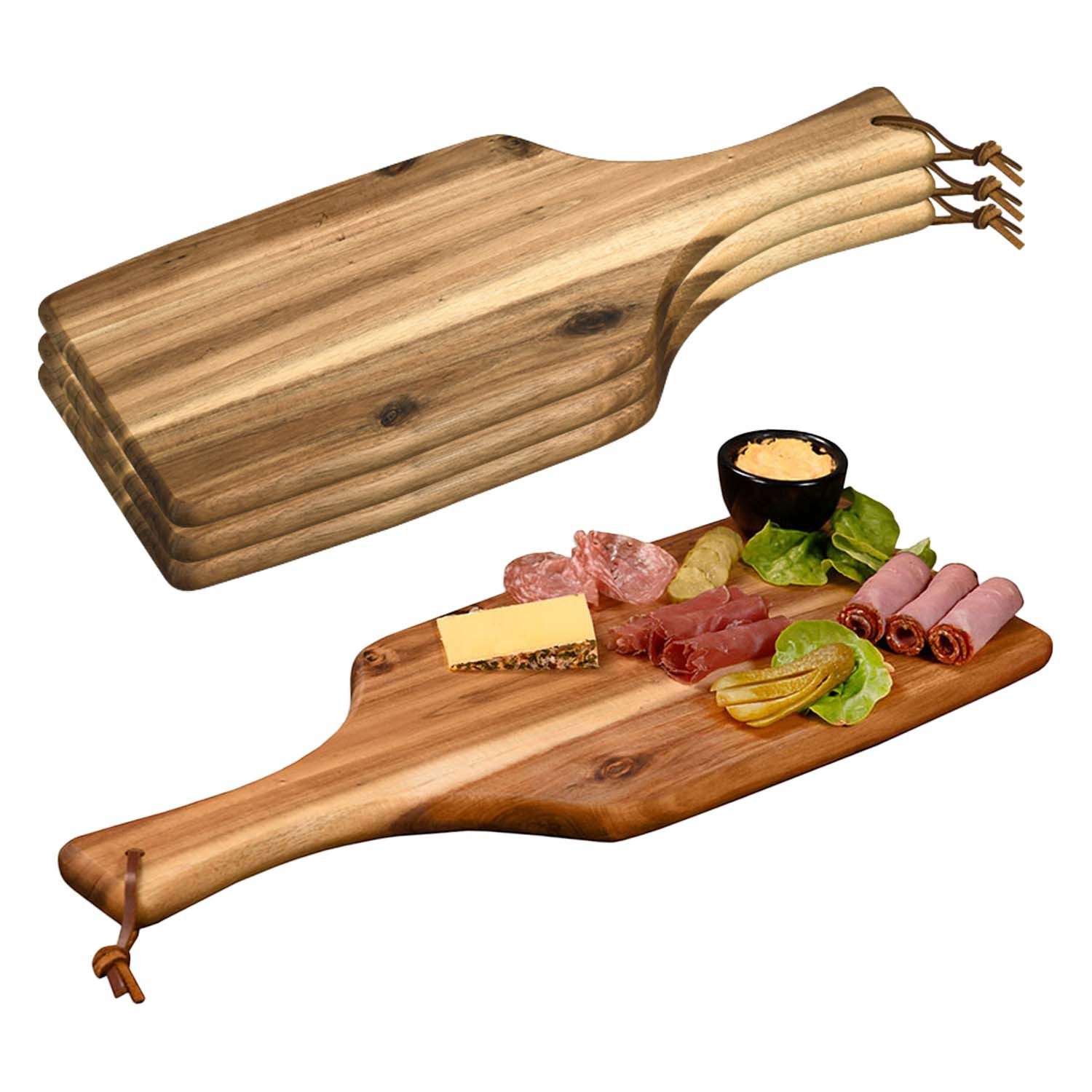 Kesper Servierbrett 4 Stück Servierbrett mit Tragegriff - Akazienholz - 42 x 17cm, Holz, (4-St), mit Tragegriff, mit Lederband