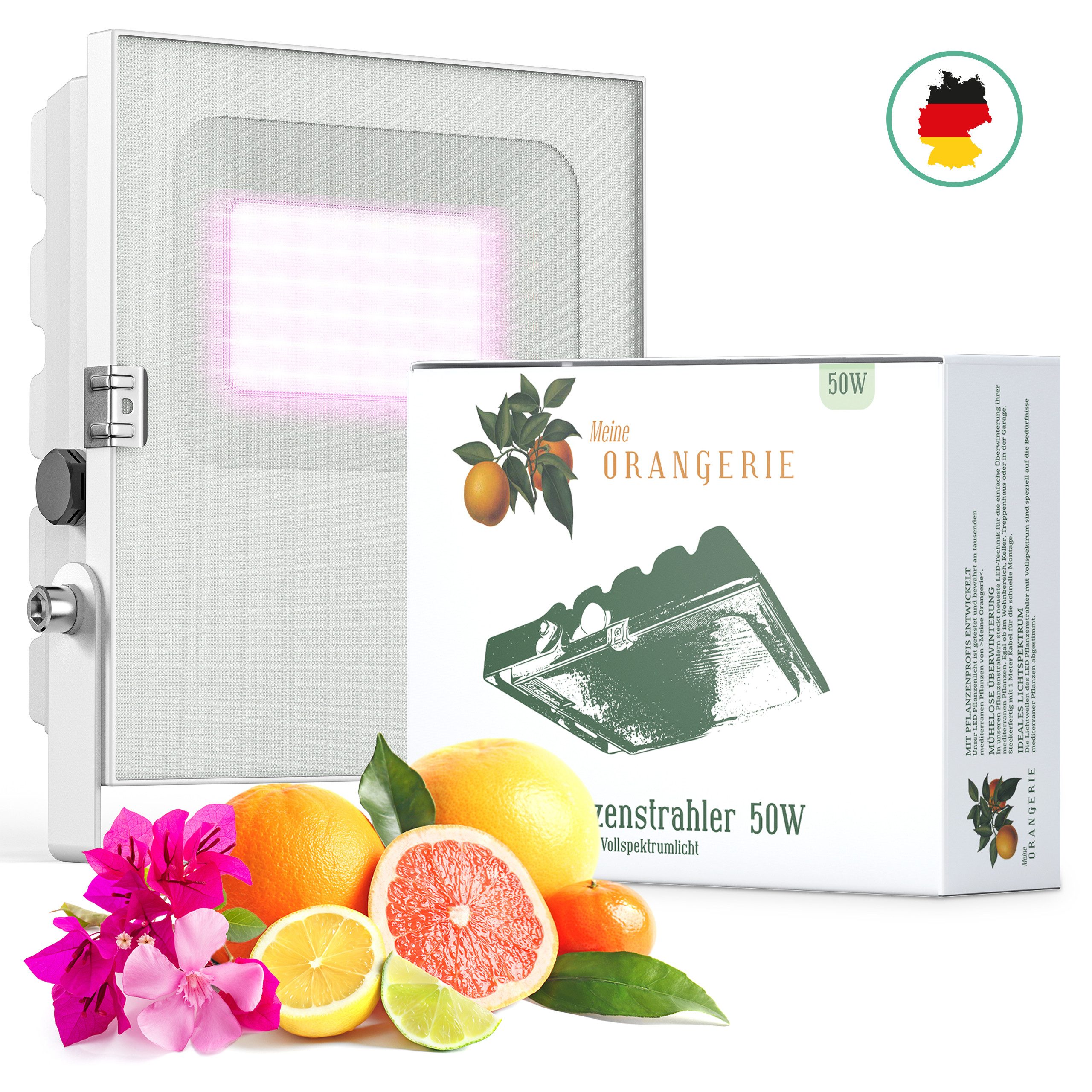 Meine Orangerie Pflanzenlampe 50W LED-Spezialleuchte zur Überwinterung von Pflanzen, LED fest integriert, 400-750nm, LED-Pflanzenlampe Speziallichtquelle