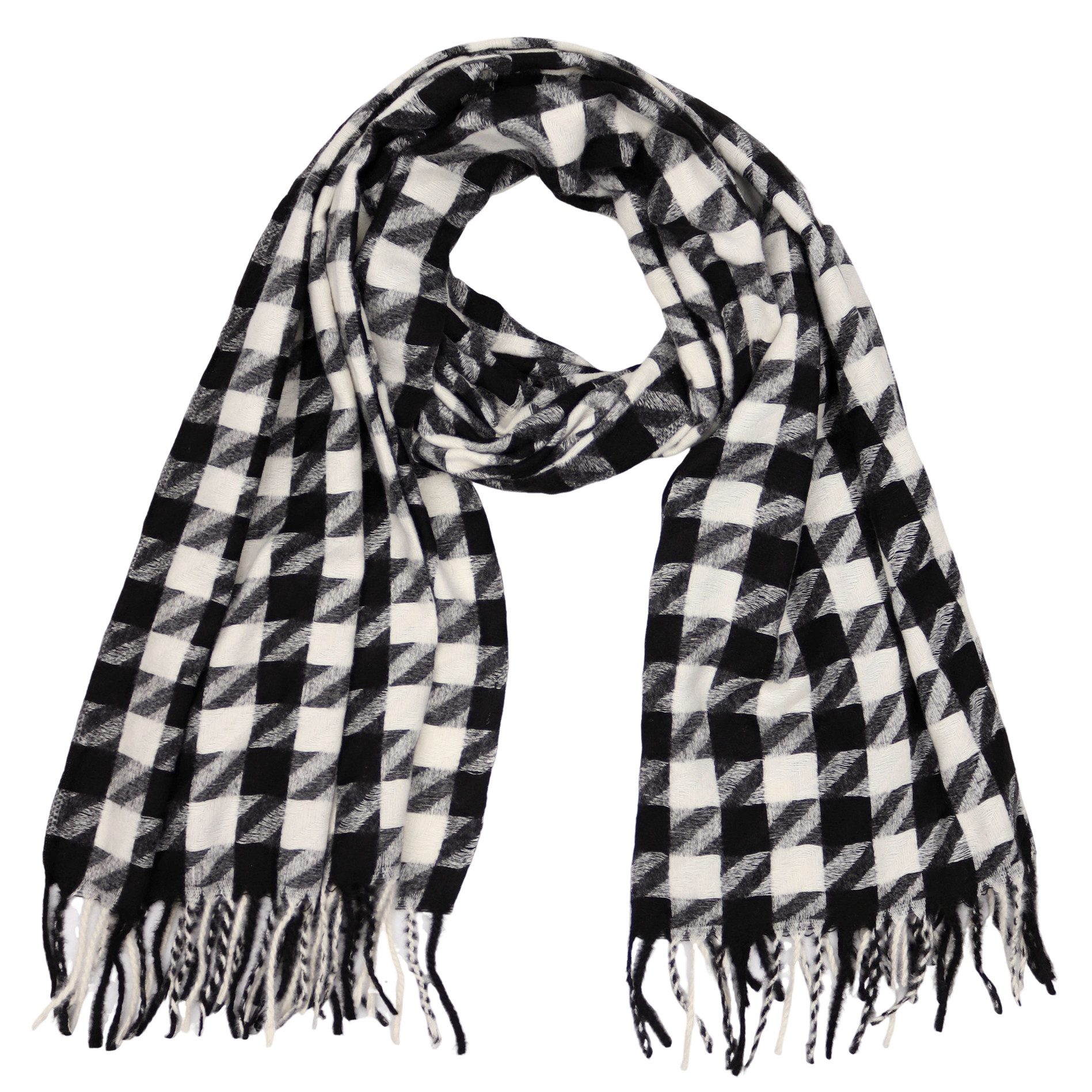 MIRROSI Modeschal weicher und warmer Schal Hahnentritt mit Fransen, 67x180cm, (Neue Kollektion Herbst/Winter 2025; ca. 255 Gramm), Damen Halstuch ideal für Herbst und Winter