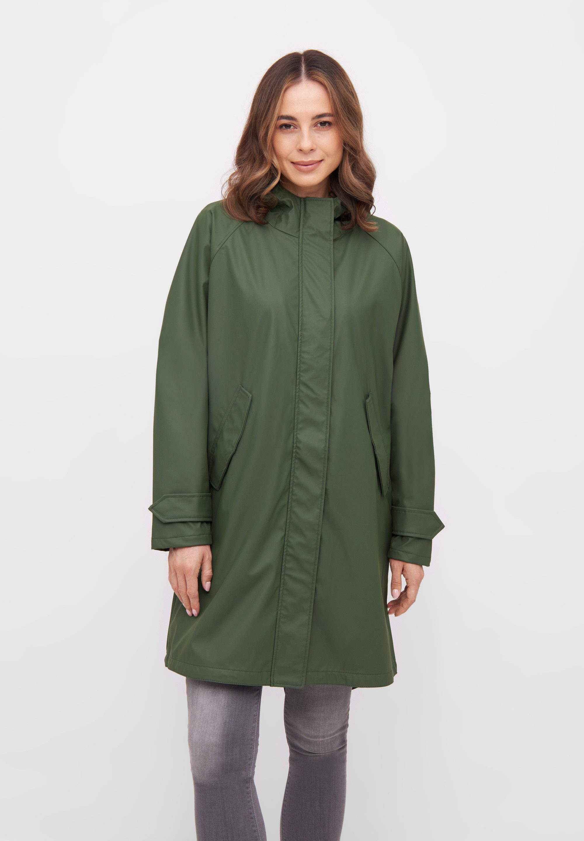 Derbe Regen- und Matschjacke Traveby Friese Plain PVC und PFC frei, wasserabweisend, winddicht, Kapuze