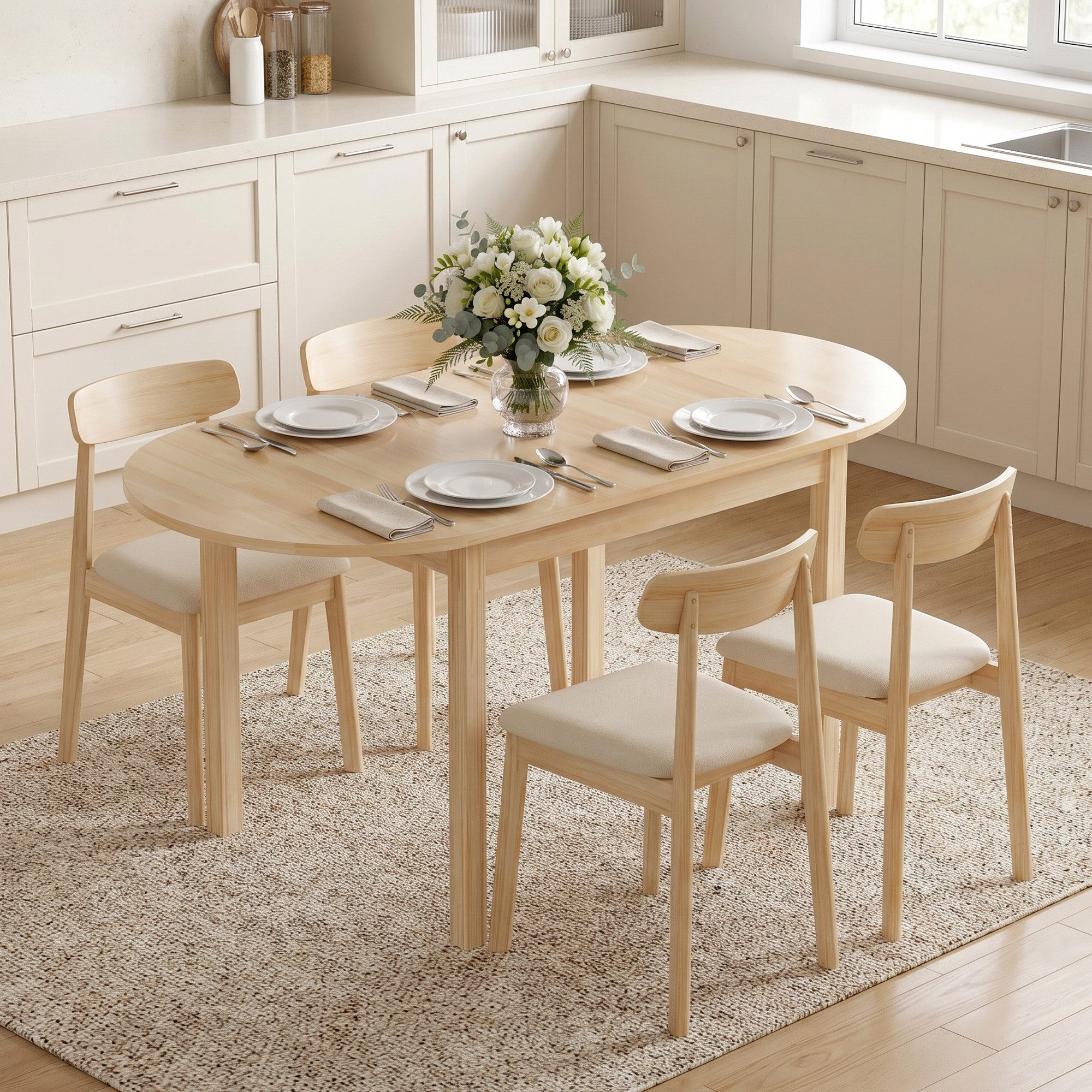 HOMCOM Klapptisch Esstisch aus Holz Klappbar Küchentisch für 6 Personen (Klappbar Küchentisch, 1-St., Esstisch aus Holz), für Kleine Räume, Esszimmer, Küche 140 x 70 x 75 cm Naturholz