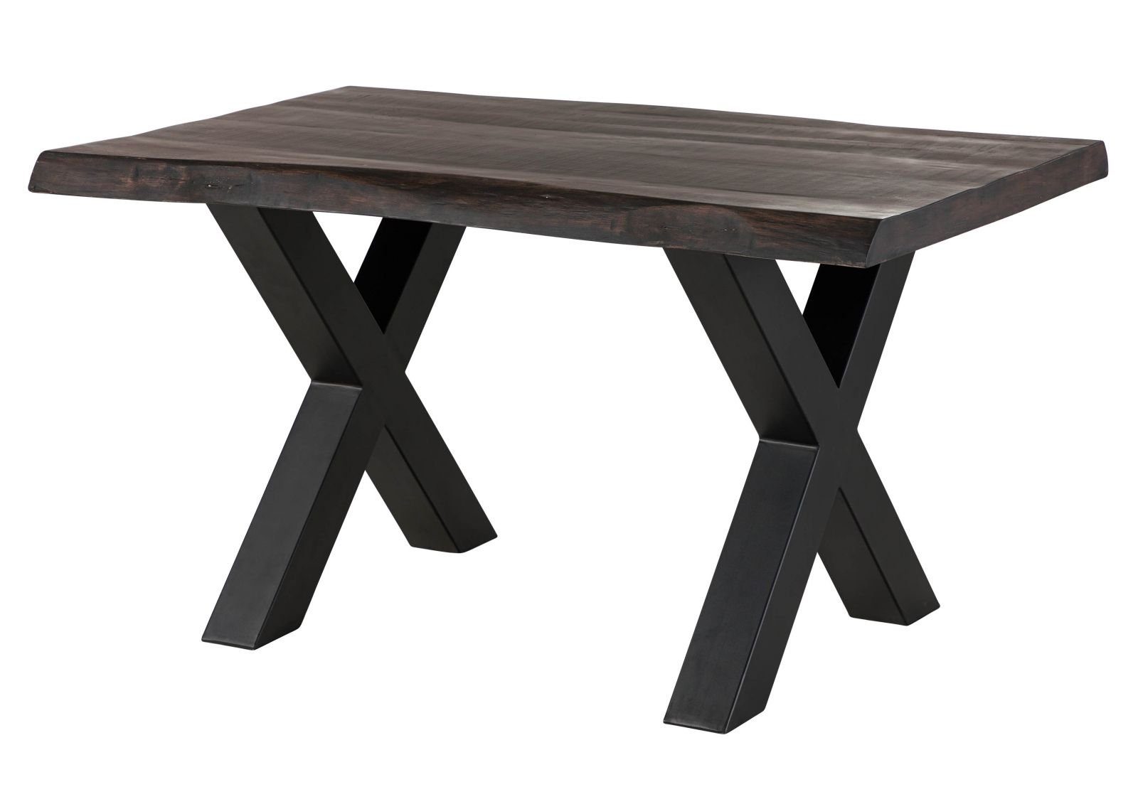 Massivmoebel24 Baumkantentisch FREEFORM (Massivholz, Massivholztisch), Baumtisch Mango 140x90x77 grau / X-Beine anthrazit FREEFORM 5