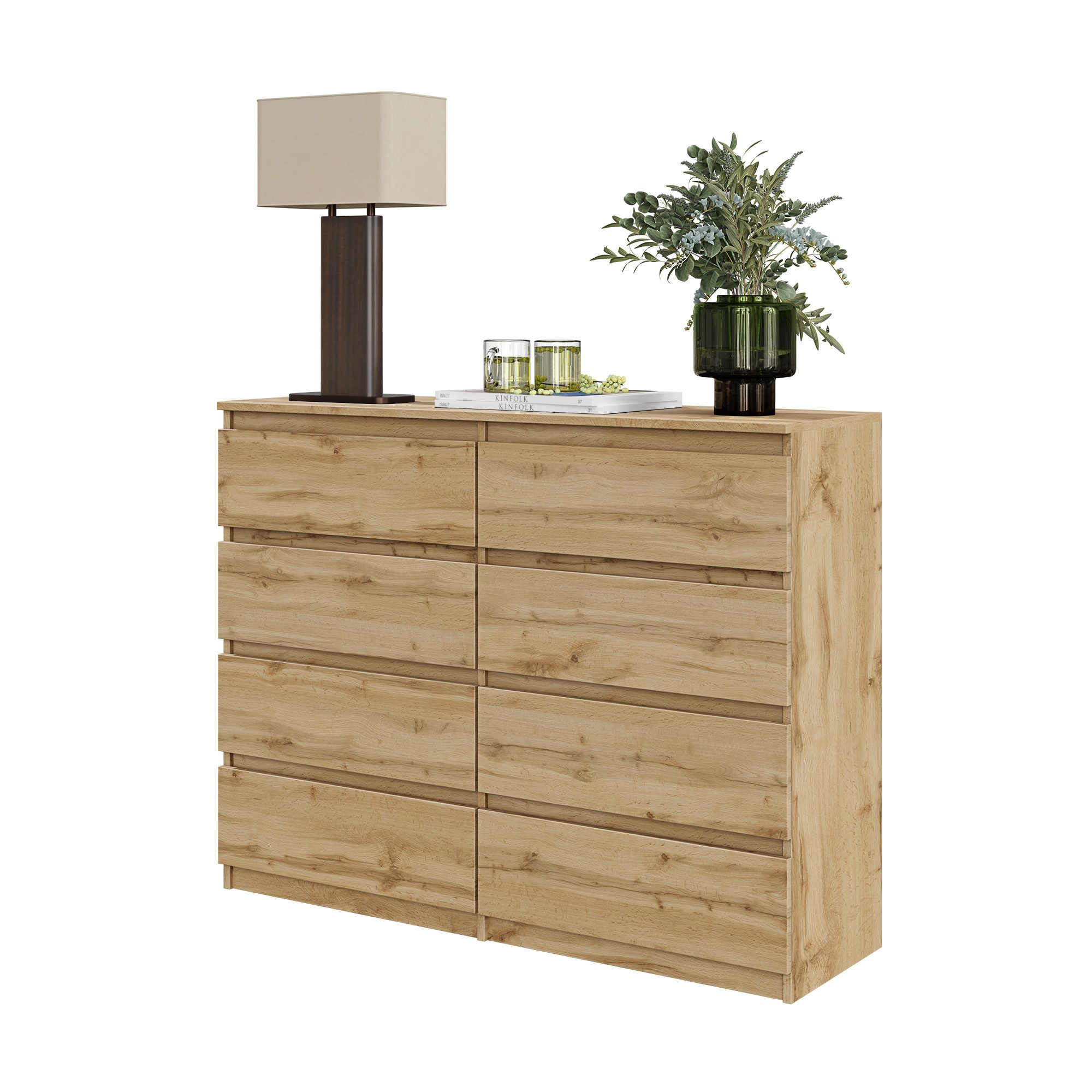 Furnica Kommode GABRIEL 8 Schubladen-Votan Eiche H92cm B120cm T33cm