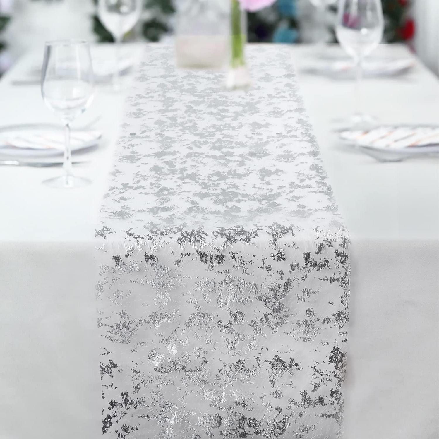 LuxusKollektion Tischband Tischläufer Silber Metallic Glitzer 35x183cm (1-tlg)