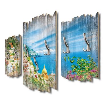 Kreative Feder Wandgarderobe Meerblick Italien, Dreiteilige Wandgarderobe aus Holz