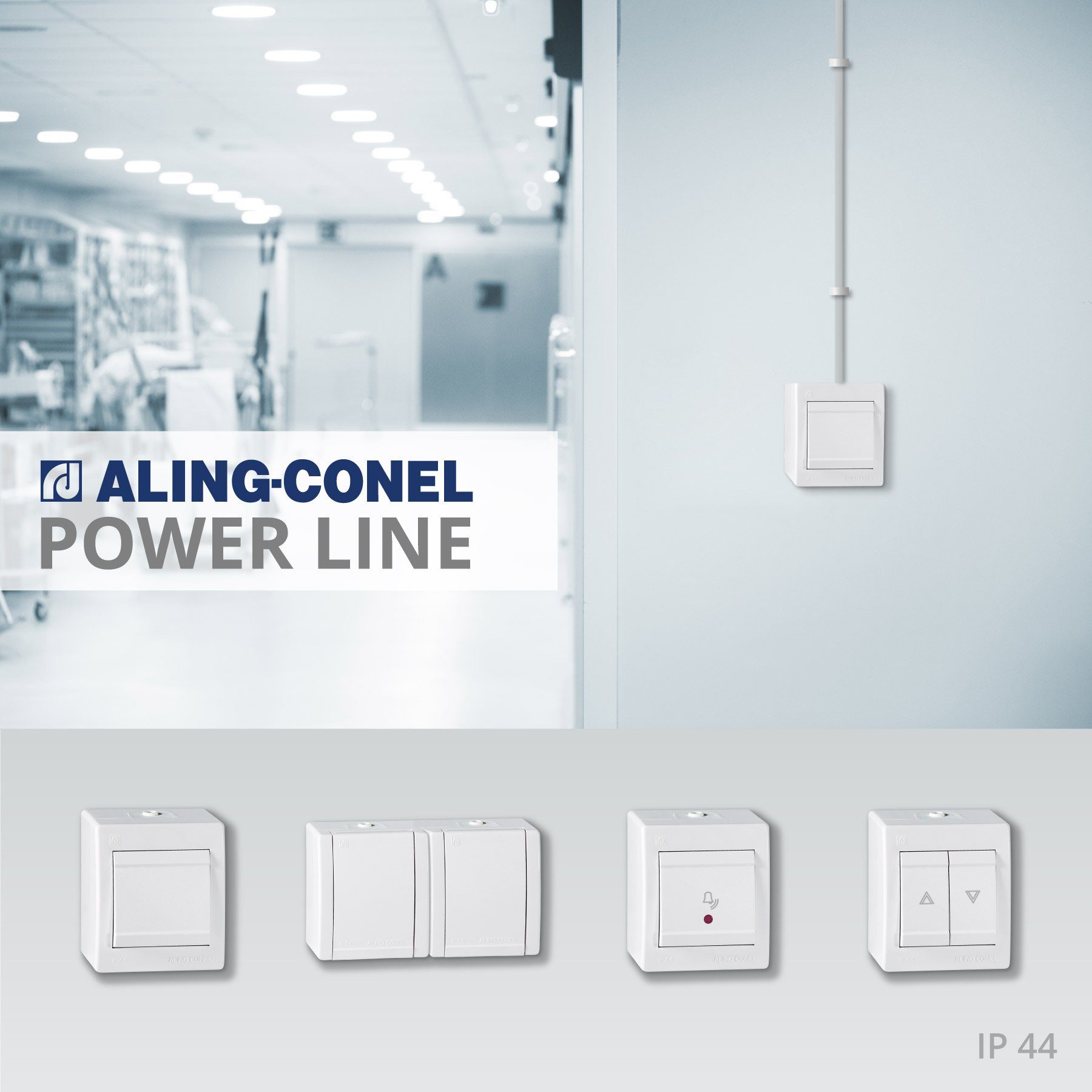 Aling Conel ALING-CONEL 44 IP Line Power Aufputz-Steckdose Weiß Aufputz-Steckdosen,