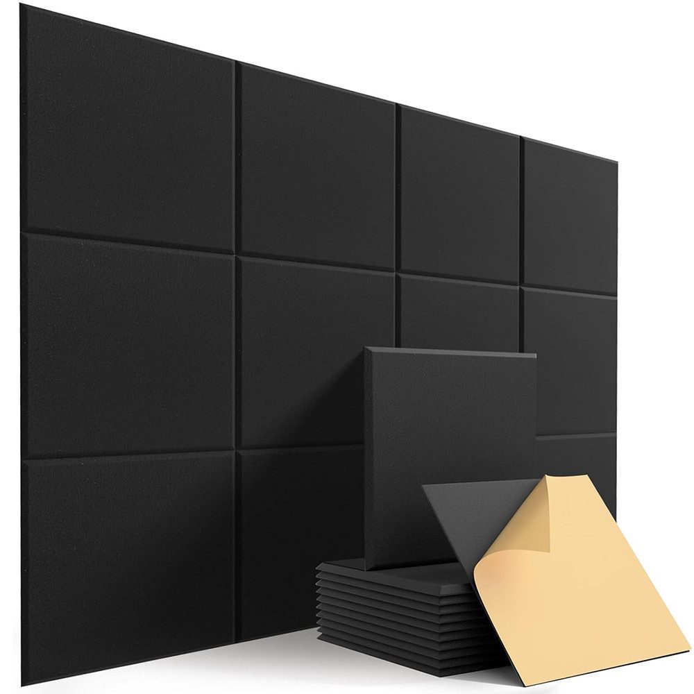 TUWENA Akustikplatte 12 Stück Akustikplatten Selbstklebend,Schallschutz Wand,Schallabsorber, Hoher Dichte Schallschutzplatten für Tonstudio, Wohnzimmer, 30x30cm