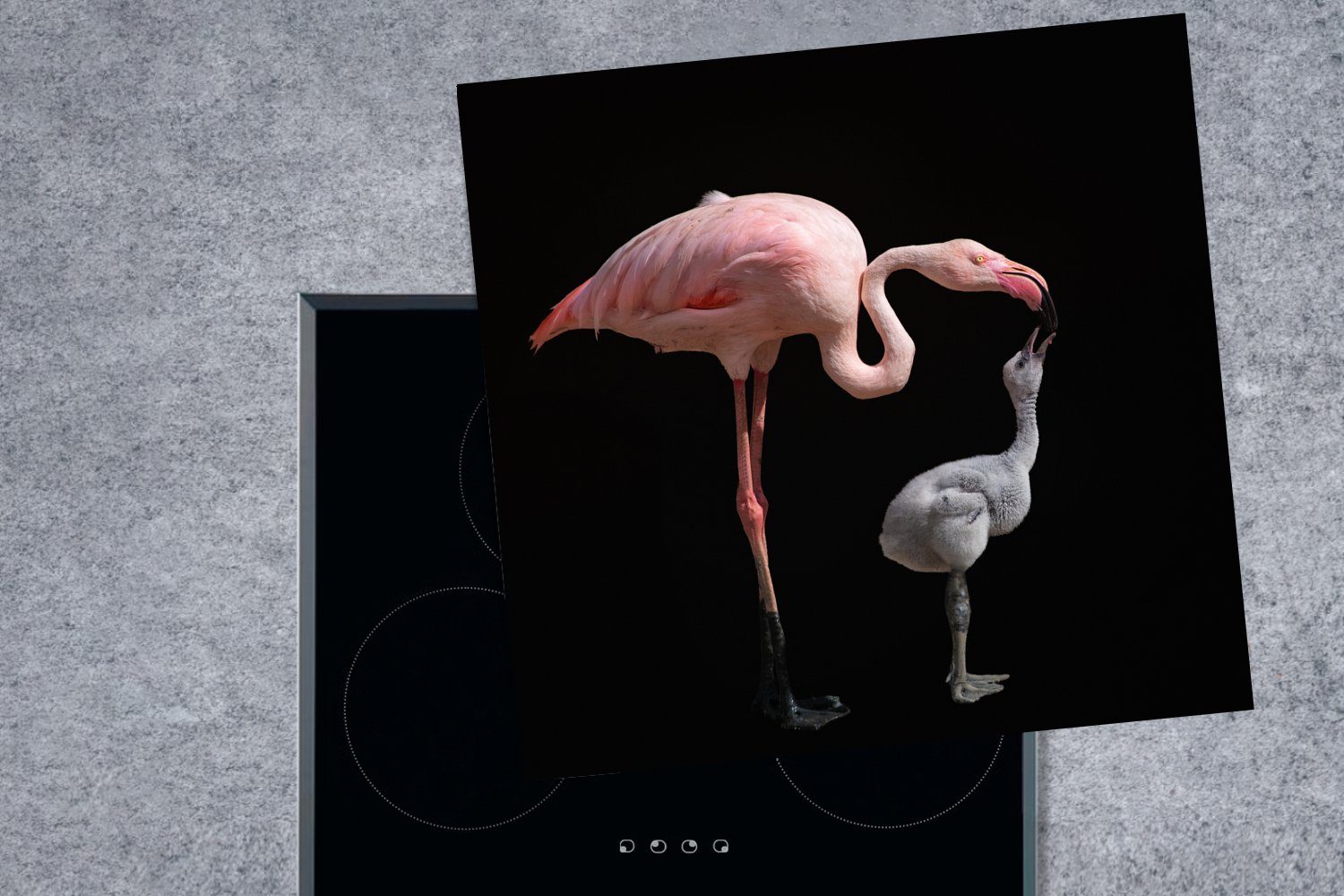 tlg), Flamingo-Mutter Kind, Herdblende-/Abdeckplatte MuchoWow (1 für Vinyl, küche Ceranfeldabdeckung, cm, Arbeitsplatte 78x78 mit