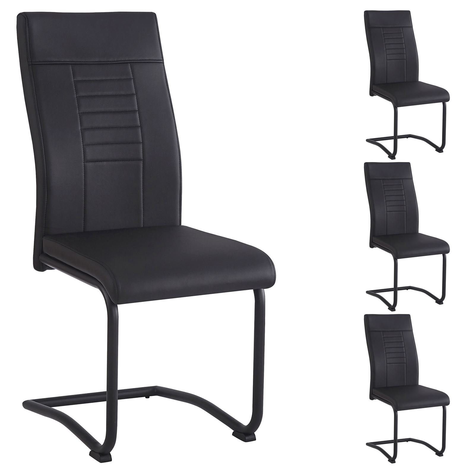 CARO-Möbel Esszimmerstuhl LOANO (4 St), Kuns aus schwarz/schwarz Metall Esszimmerstuhl Schwinggestell mit 4er-Set Schwingstuhl