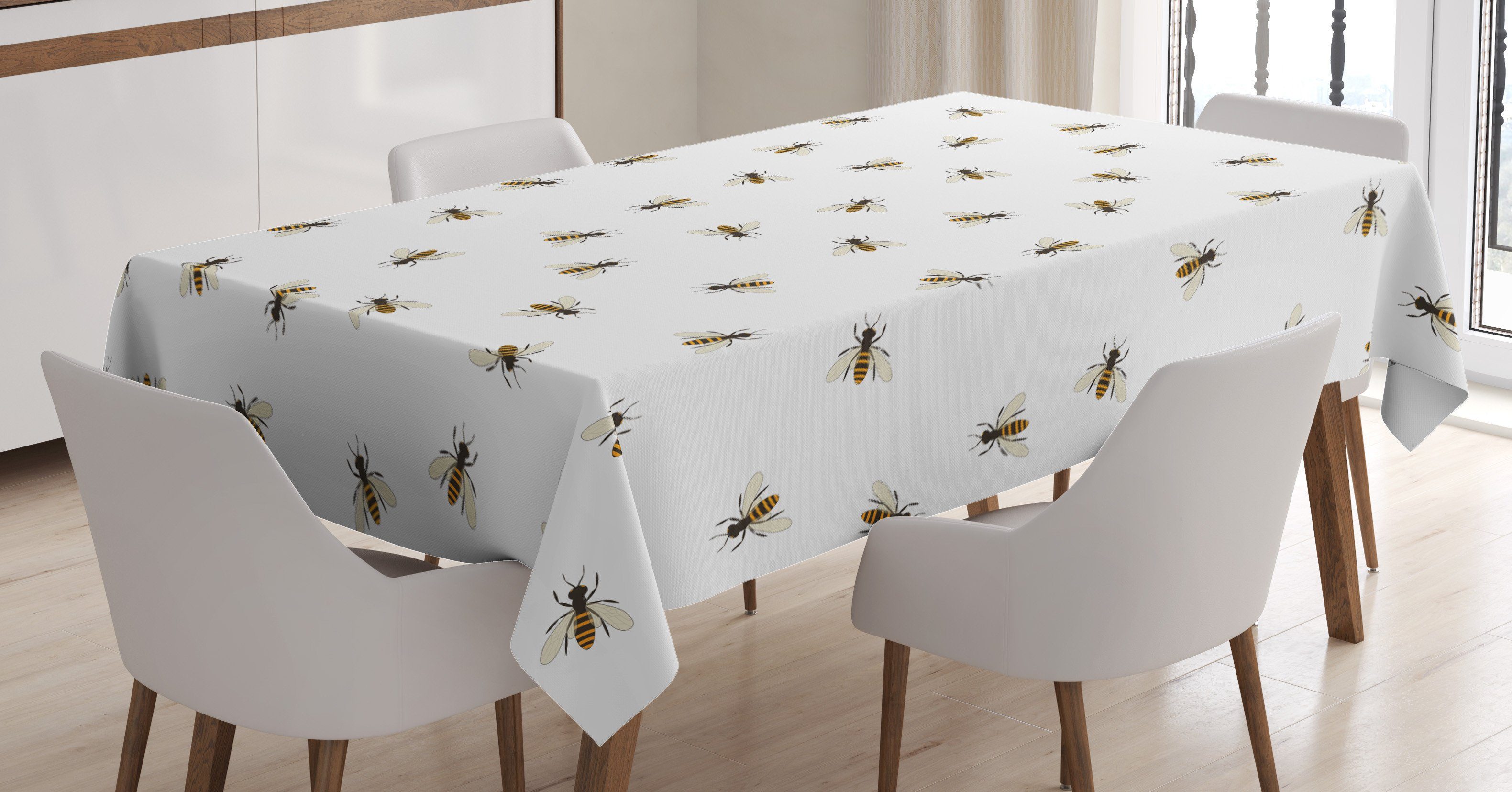Abakuhaus Tischdecke Farbfest Waschbar Für den Außen Bereich geeignet Klare Farben, Bienenkönigin Fliegende Insekten Muster