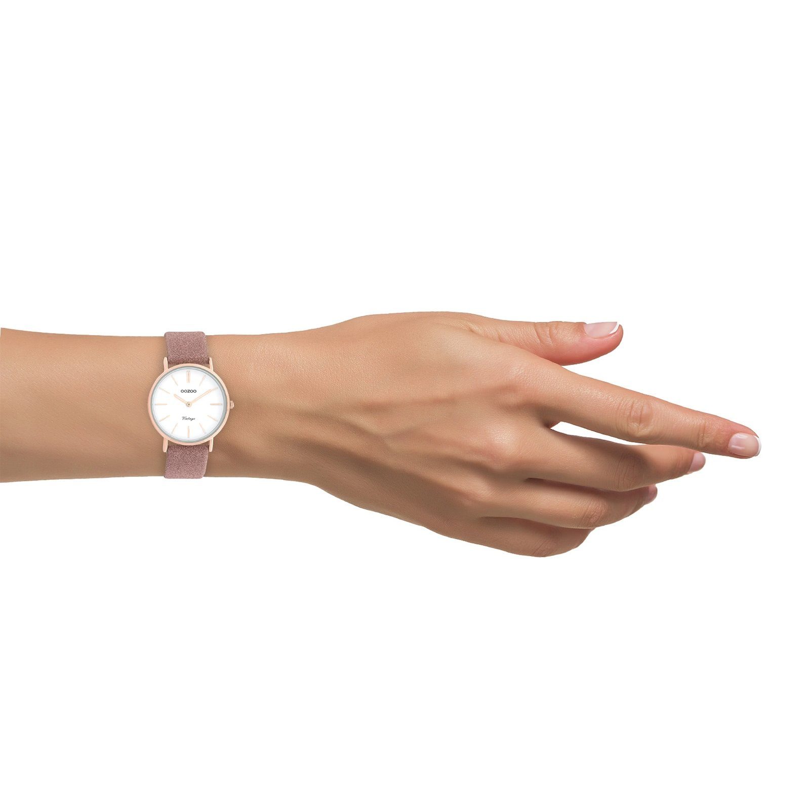 OOZOO Quarzuhr Oozoo rosa Armbanduhr Damen Analog, mittel 32mm) Damenuhr Elegant-Style (ca. rund, Lederarmband