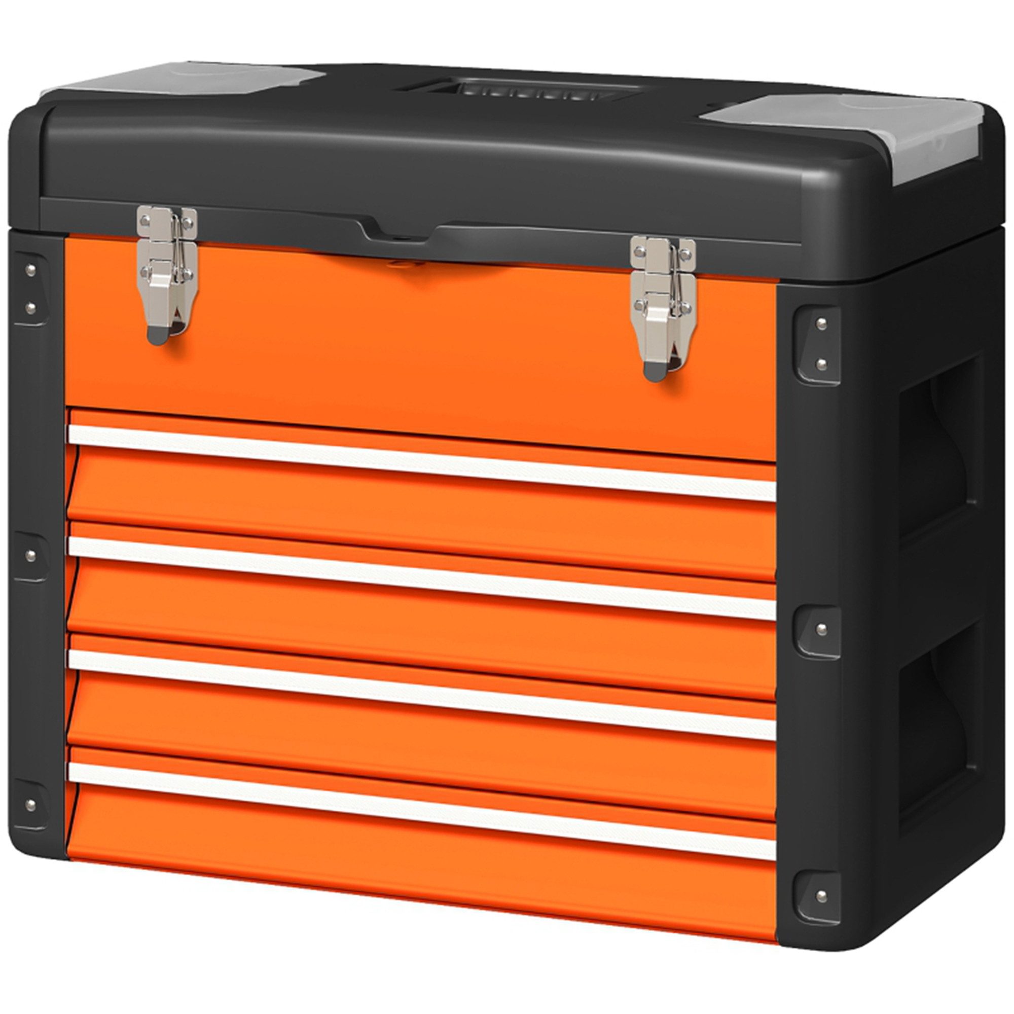 MC Star Werkzeugbox Werkzeugkiste leer, 49,7 x 25,3 x 40,7 cm Werkzeugkasten (Mini-Box, oberes Staufach, Handgriff, Werkzeugkoffer aus Stahl, Orange)