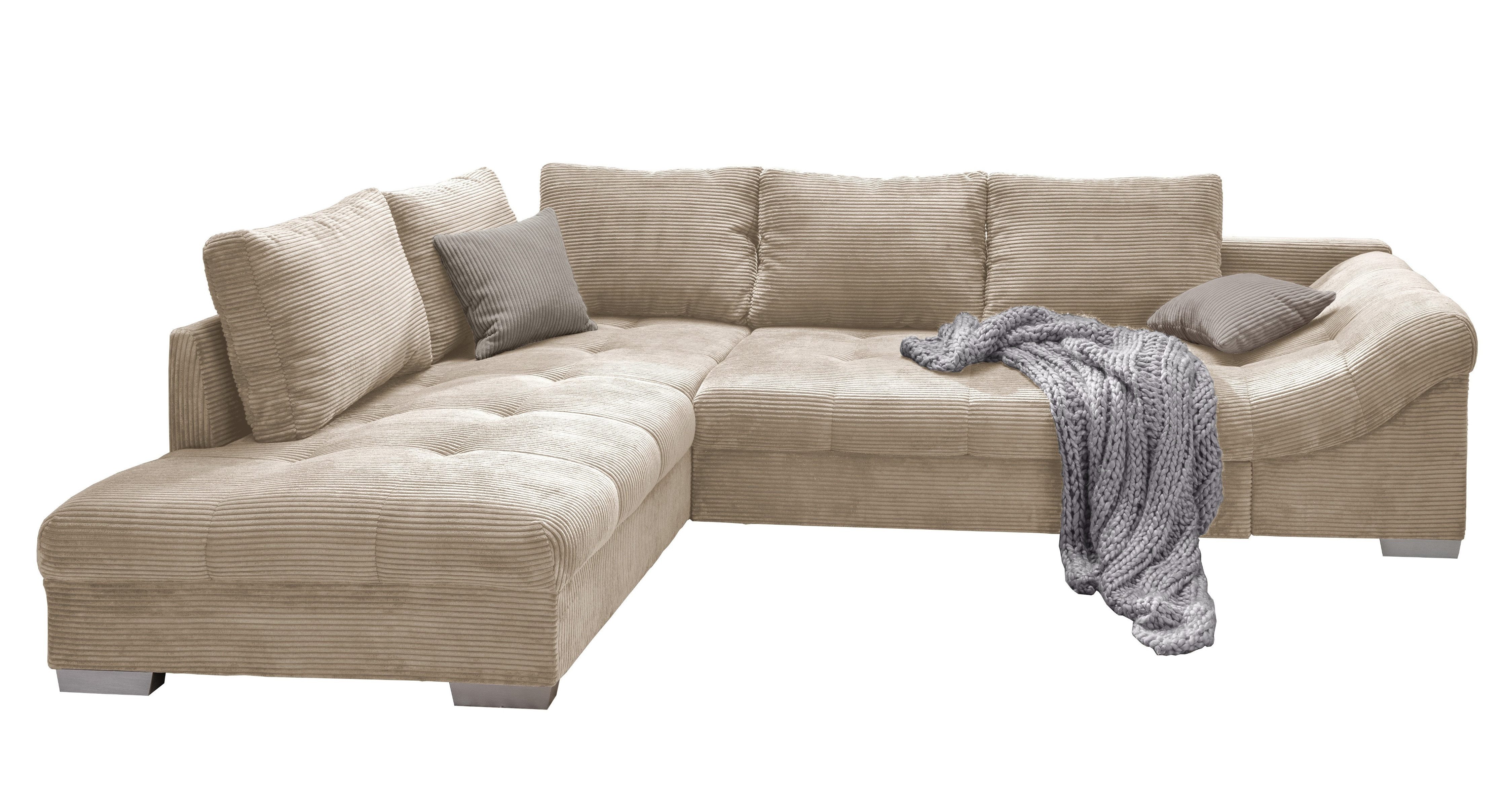 luma-home Ecksofa 17204, mit Bettfunktion B298/T202/H84 cm, Liegefläche 154x227 cm, Wellenunterfederung, Ottomane links, Bezug Cord Beige