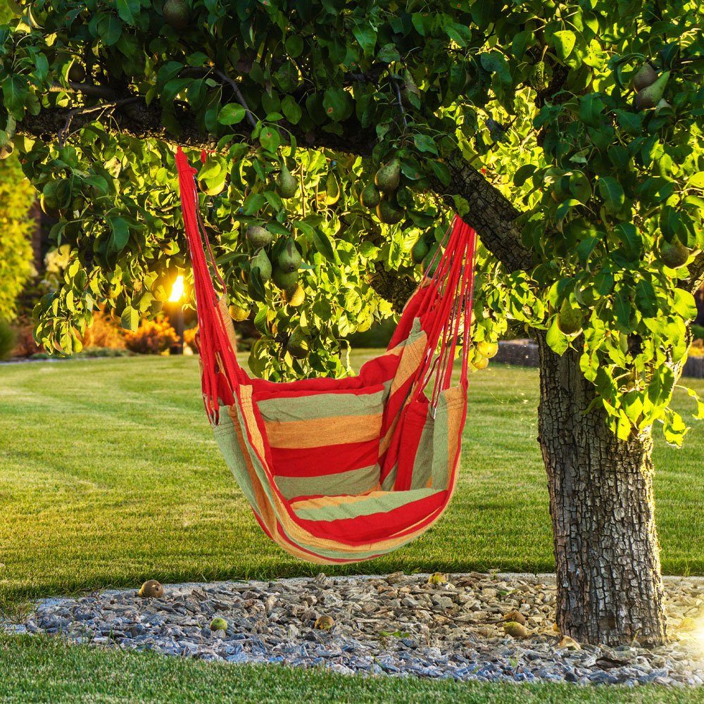 etc-shop Stuhl, Hängesitz Garten Hängesessel mit Sitzkissen Hängematte Baumwolle rot