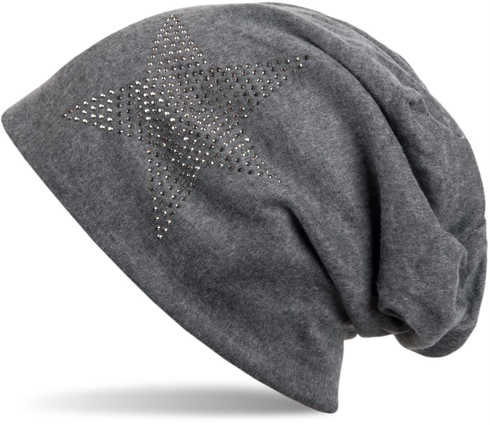 styleBREAKER Beanie (1-St) Warme Mütze Stern Strass mit Dunkelgrau-Grau Beanie