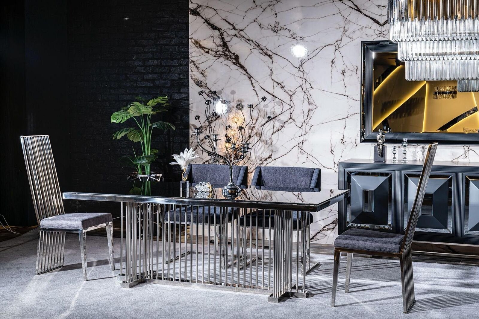 mit Stil Modern Textil Stuhl Stuhl Stühle in Made Metall Lehnstuhl, Europa Esszimmer JVmoebel Luxus