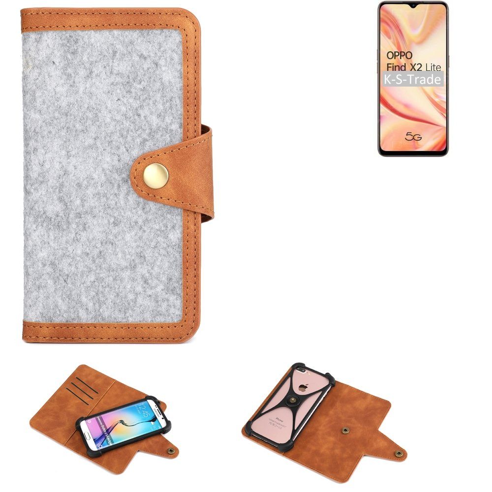 K-S-Trade Handyhülle für Oppo Find X2 Lite, Handyhülle Schutzhülle Filz-Hülle Kunst-Leder hellgrau braun