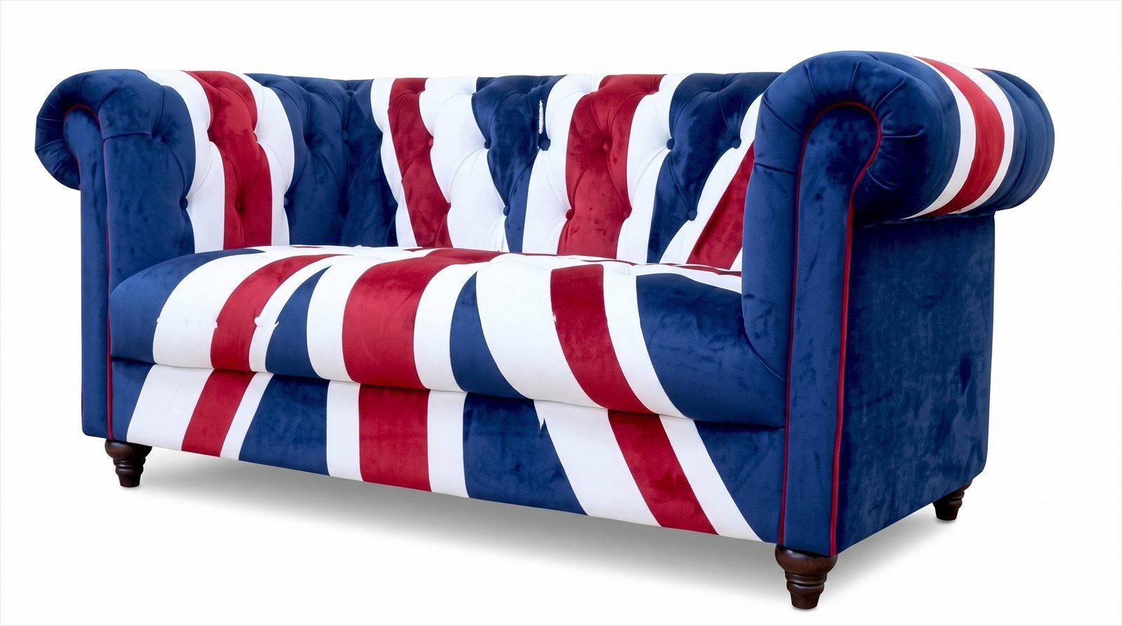 JVmoebel Chesterfield-Sofa Chesterfield 2-Sitzer Sofa Union Jack Samt British Style Vintage Retro, 1 Teile, Britische Flagge