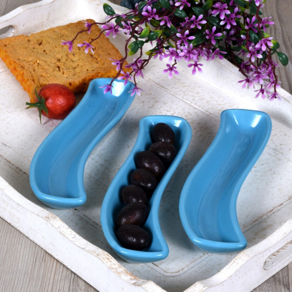 Keramika Dessertschale 3-teiliges längliches Schälchen-Set türkis für Snacks Dips, Keramik, (3-tlg), längliche Schälchen